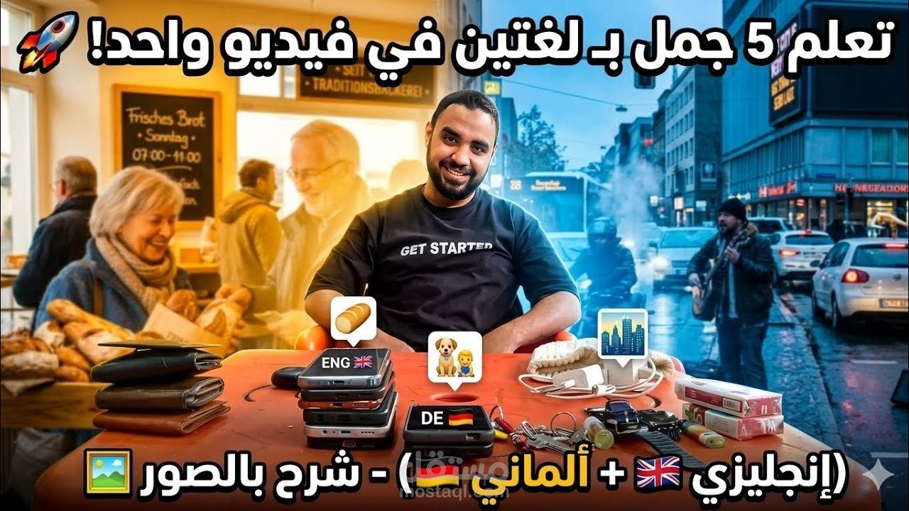 أسرع طريقة لتعلم 5 جمل (إنجليزي + ألماني) بالصور! 🖼️🇬🇧🇩🇪