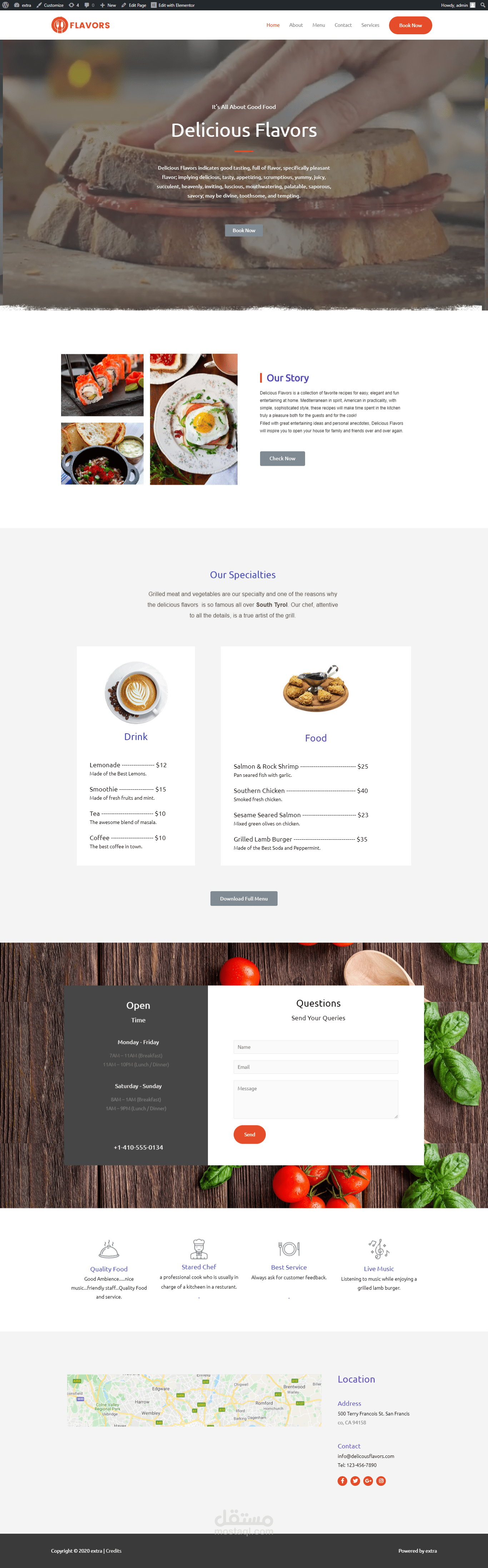 تصميم موقع لمطعم باستخدام تقنية الووردبرس .