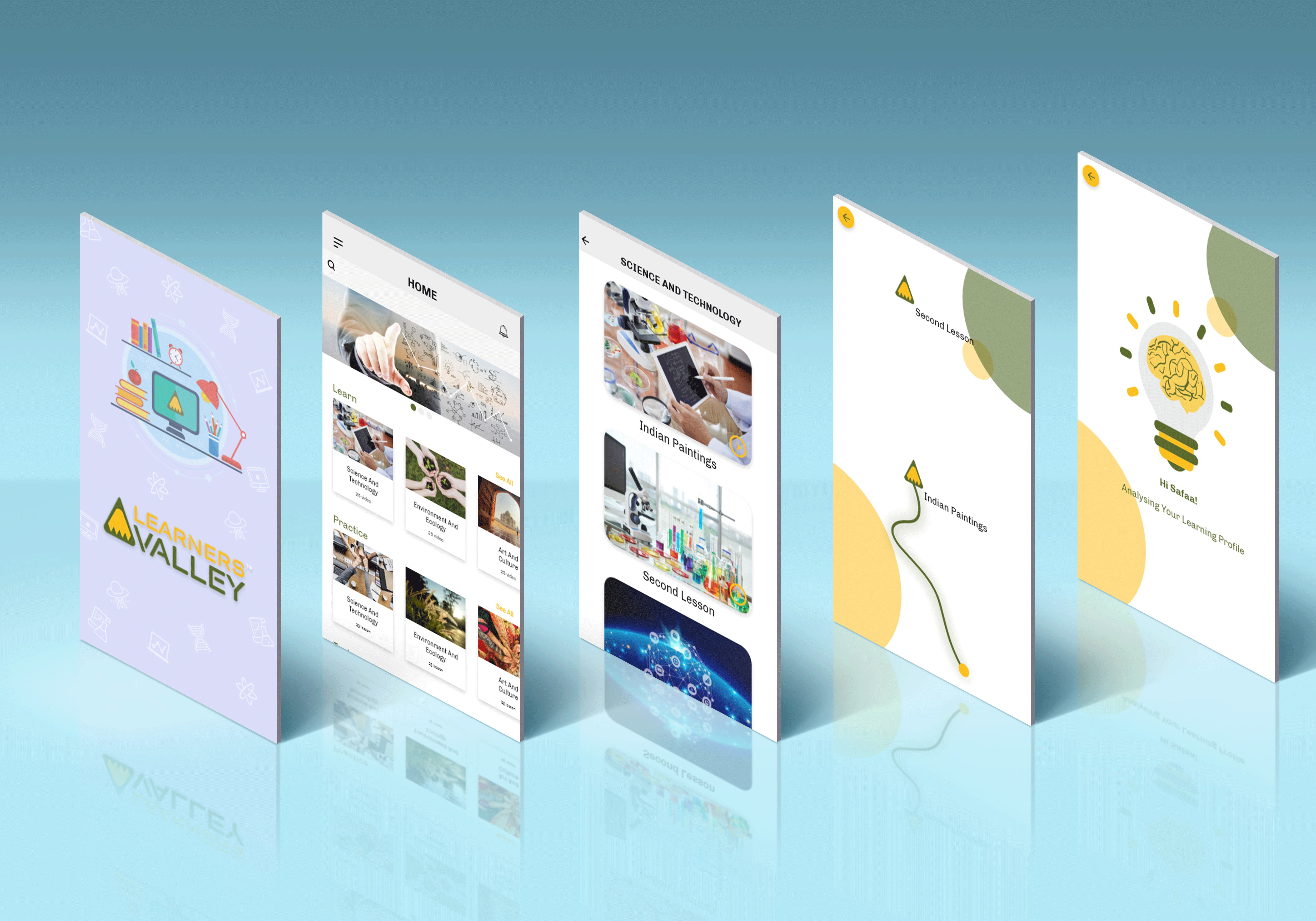 تصميم واجهات تطبيق تعليمي لمؤسسة Learners Valley