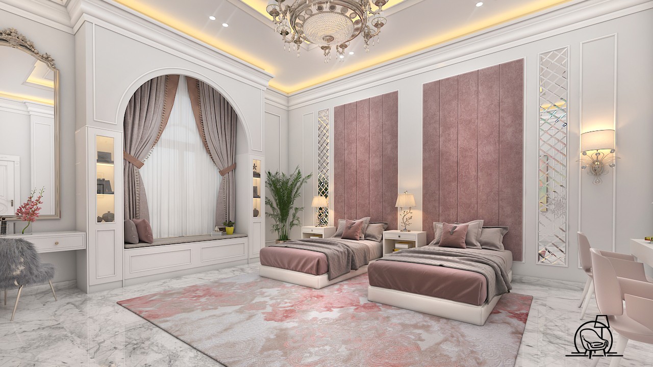 تصميم داخلي - نيو كلاسيك - غرفة نوم بنات 3d max