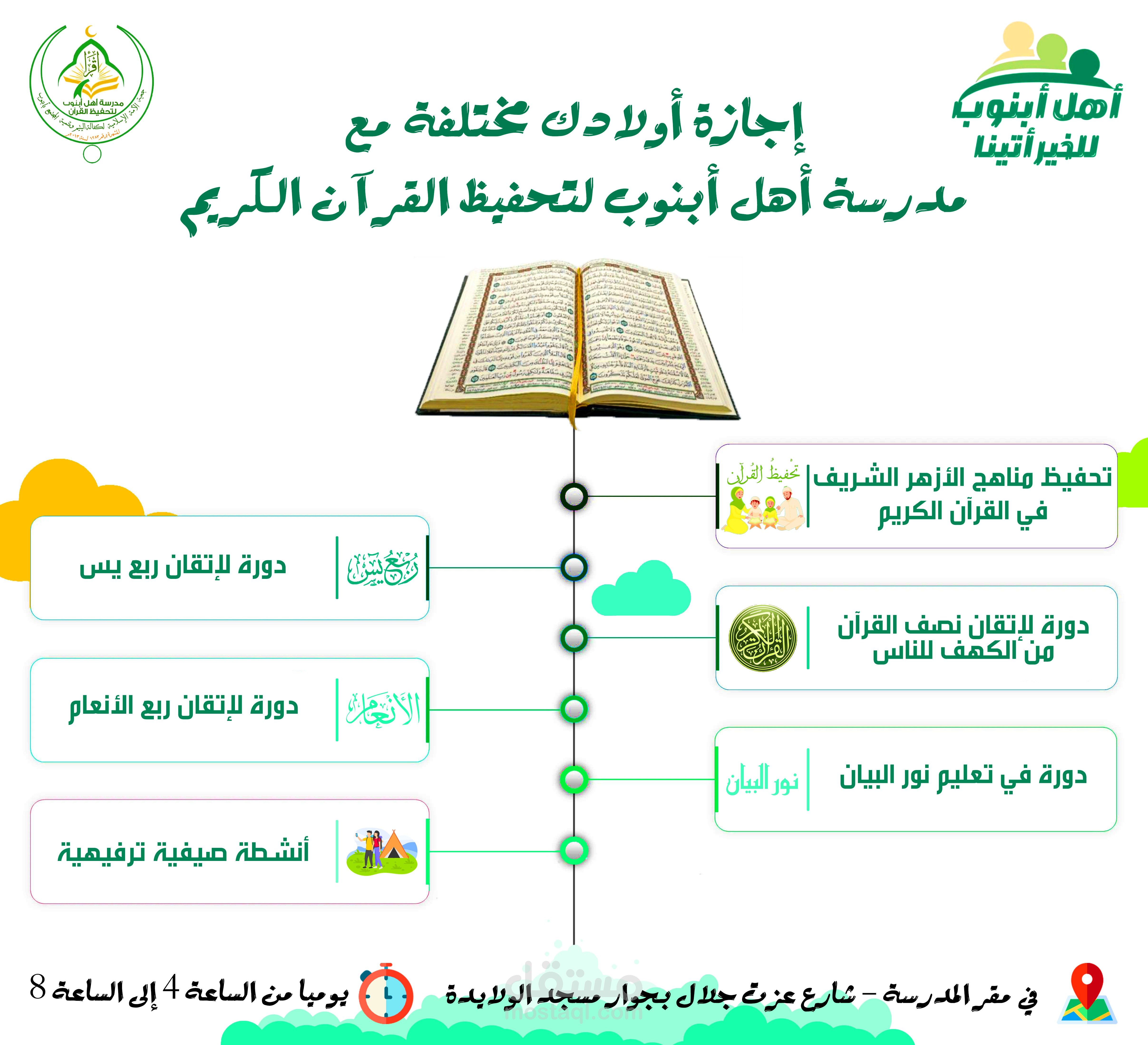 تصميم للفعاليات الصيفية لمدرسة تحفيظ القرآن
