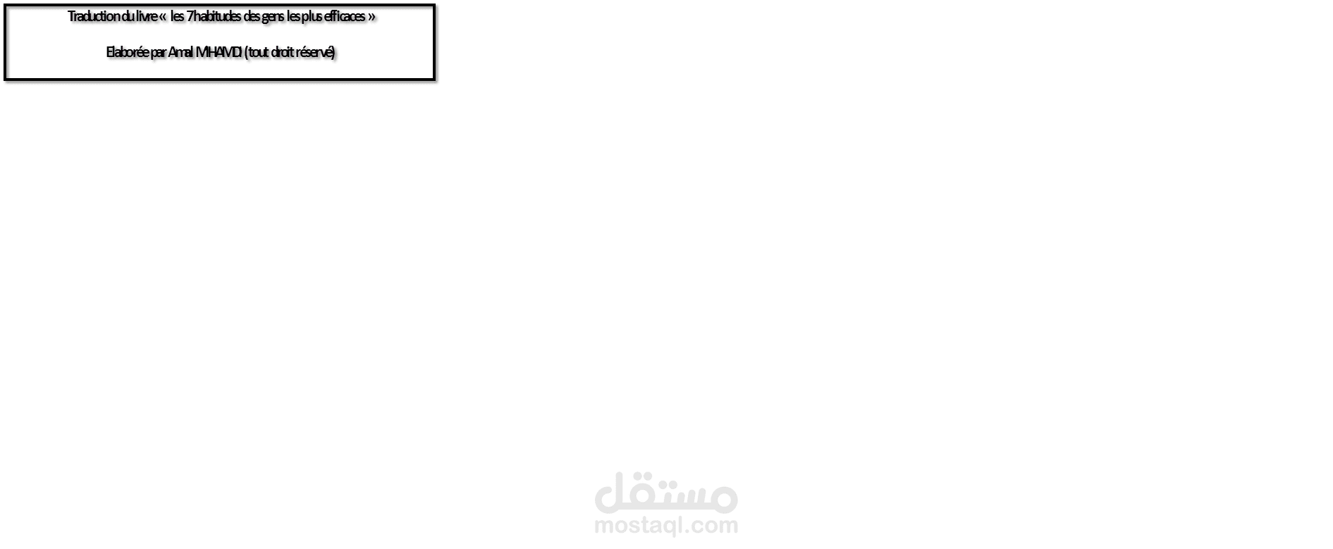 ترجمة كتاب "العادات السبع للأشخاص الأكثر فعالية"  إلى اللغة الفرنسية ـ المقدمة:  المقدمة : الجزء 1
