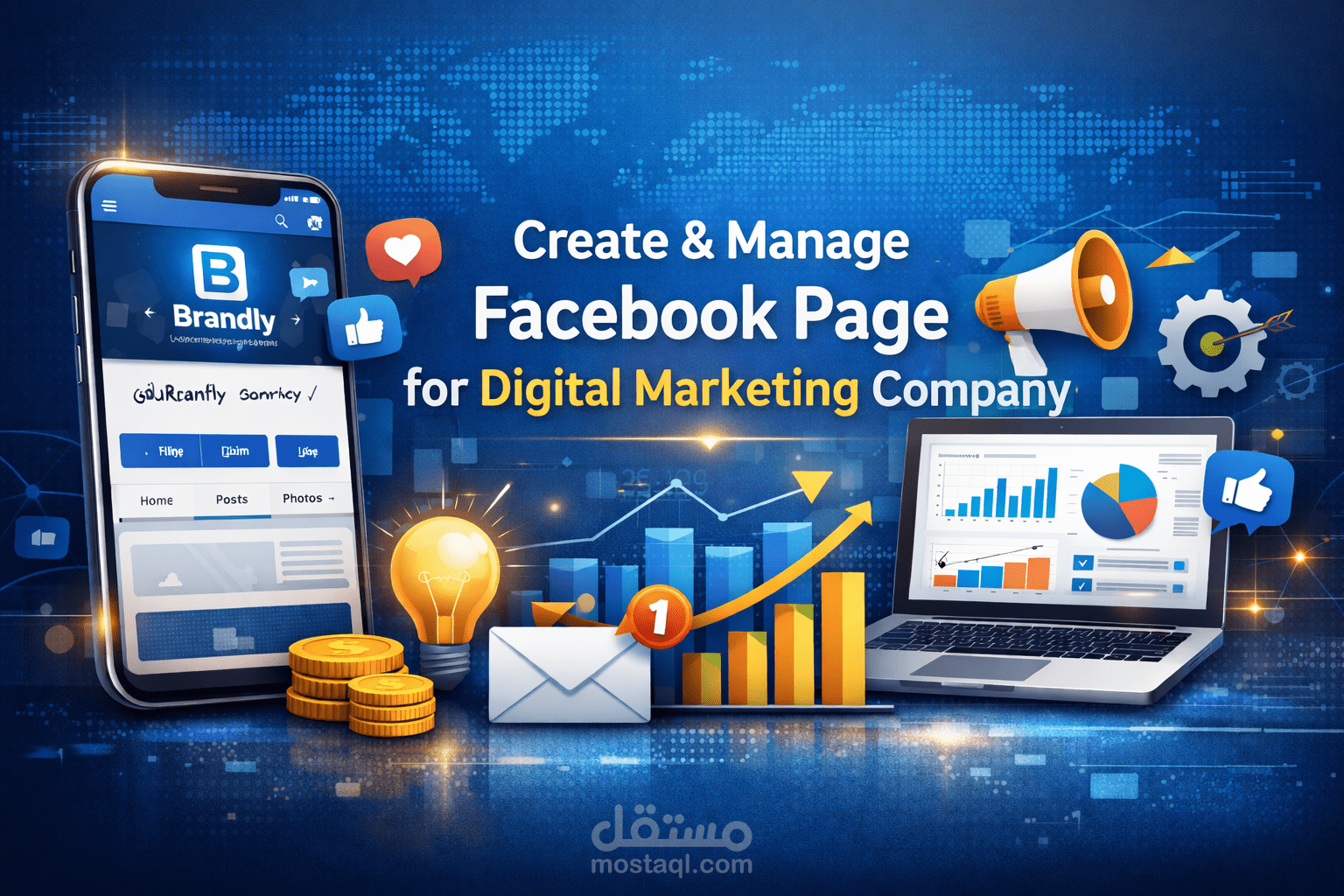 إنشاء وإدارة صفحة فيسبوك لشركة تسويق رقمي لأحد الأصدقاء ضمن مشروع التخرج من منحة DEPI