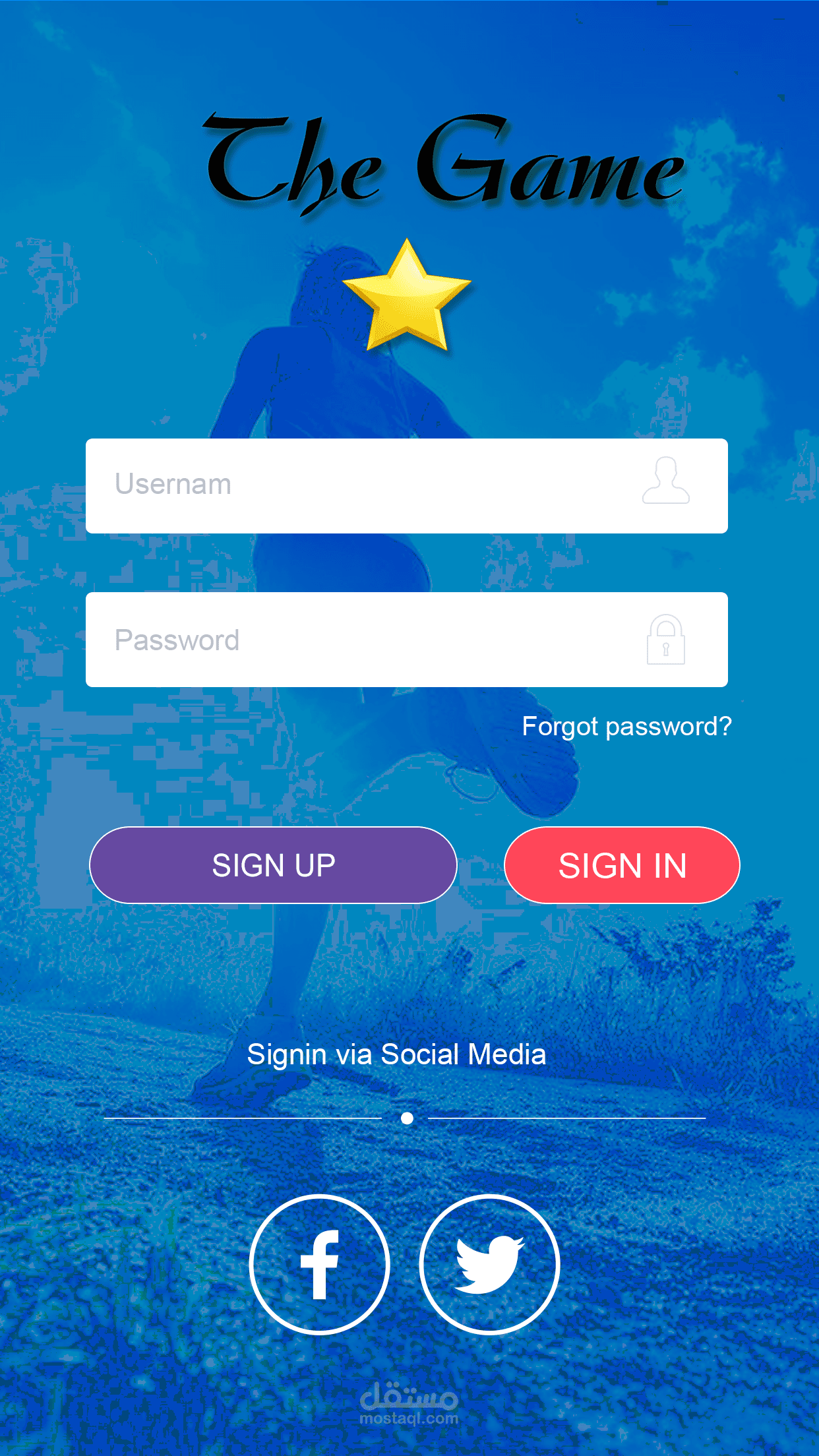 واجهة تطبيق the game