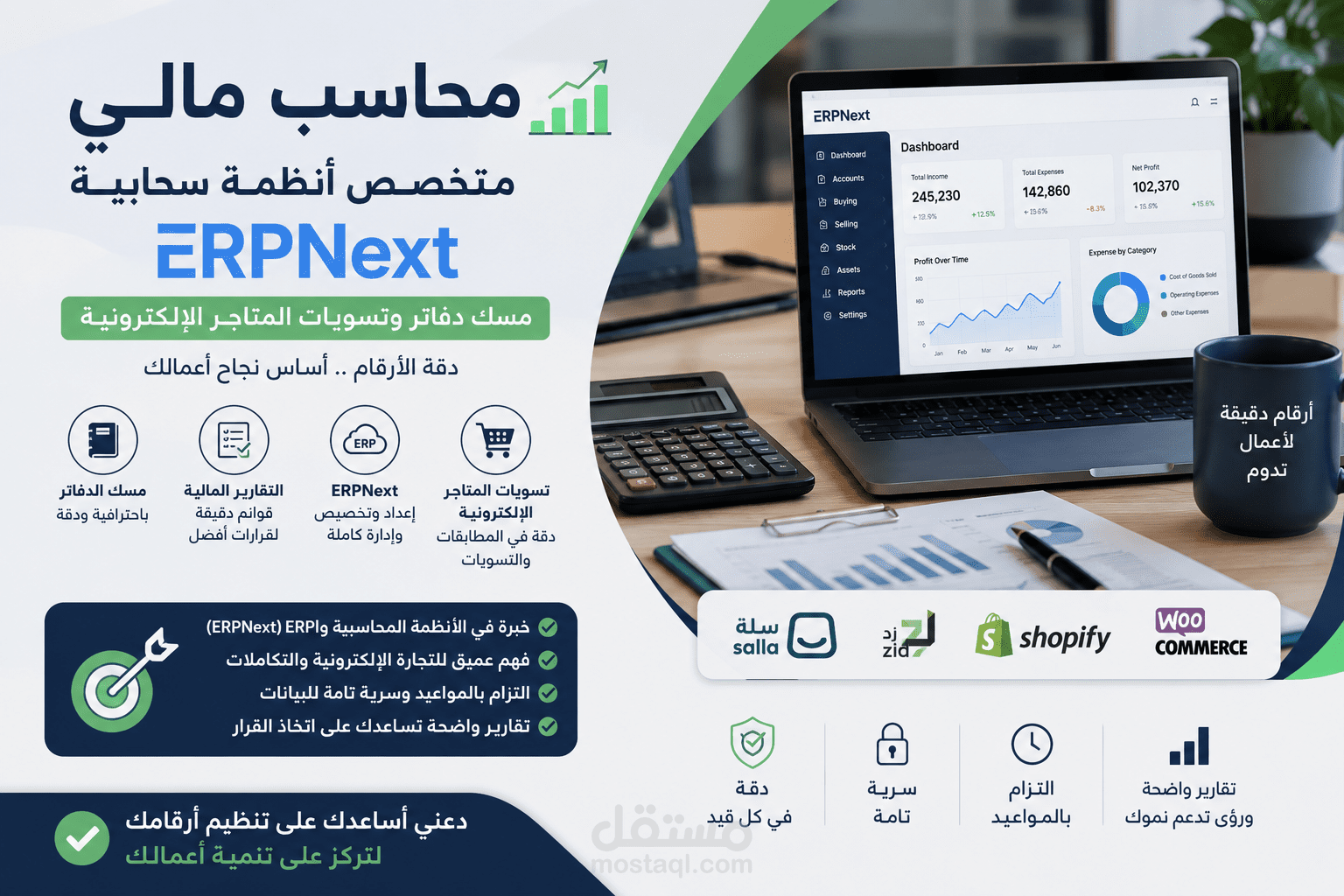 محاسب مالي ومتخصص أنظمة سحابية (ERPNext) | مسك دفاتر وتسويات المتاجر الإلكترونية