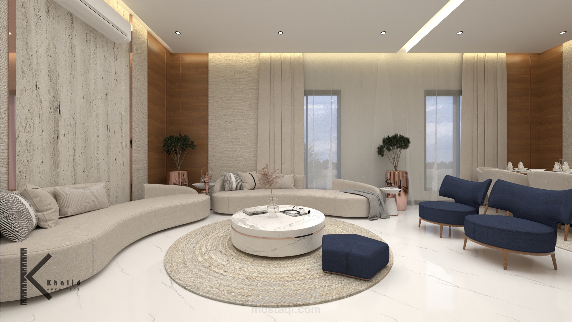 صالة معيشه وطعام على الطراز المودرن