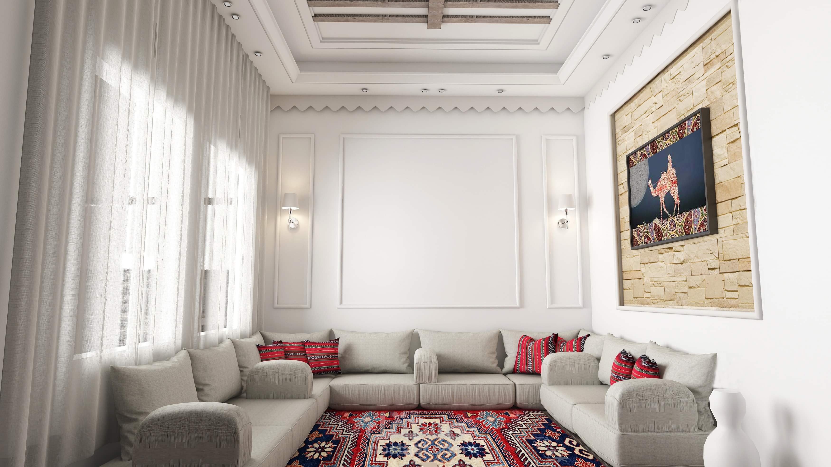 تصميم مجلس رجال بنمط يمزج بين التراثي والحديث