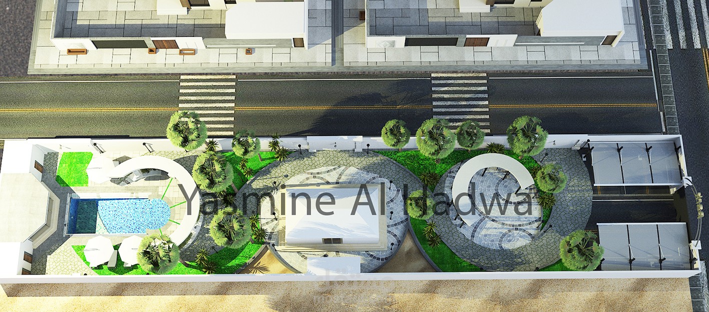 تصميم استراحة وحديقة مع مسبح