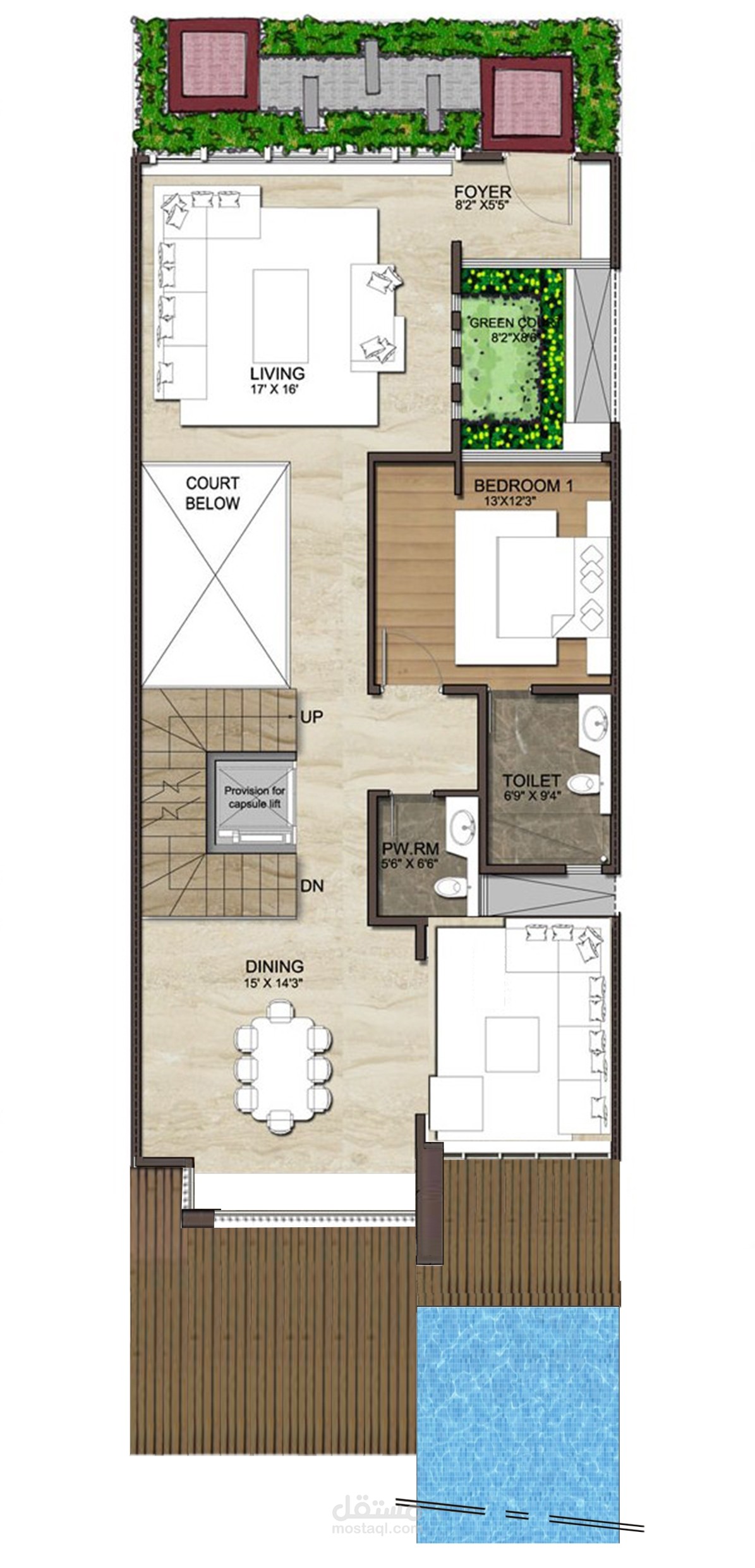 مسكن من طابقين و قبو و مسبح