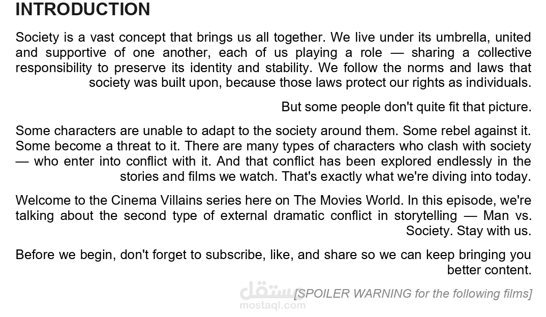 Man vs. Society YouTube Script