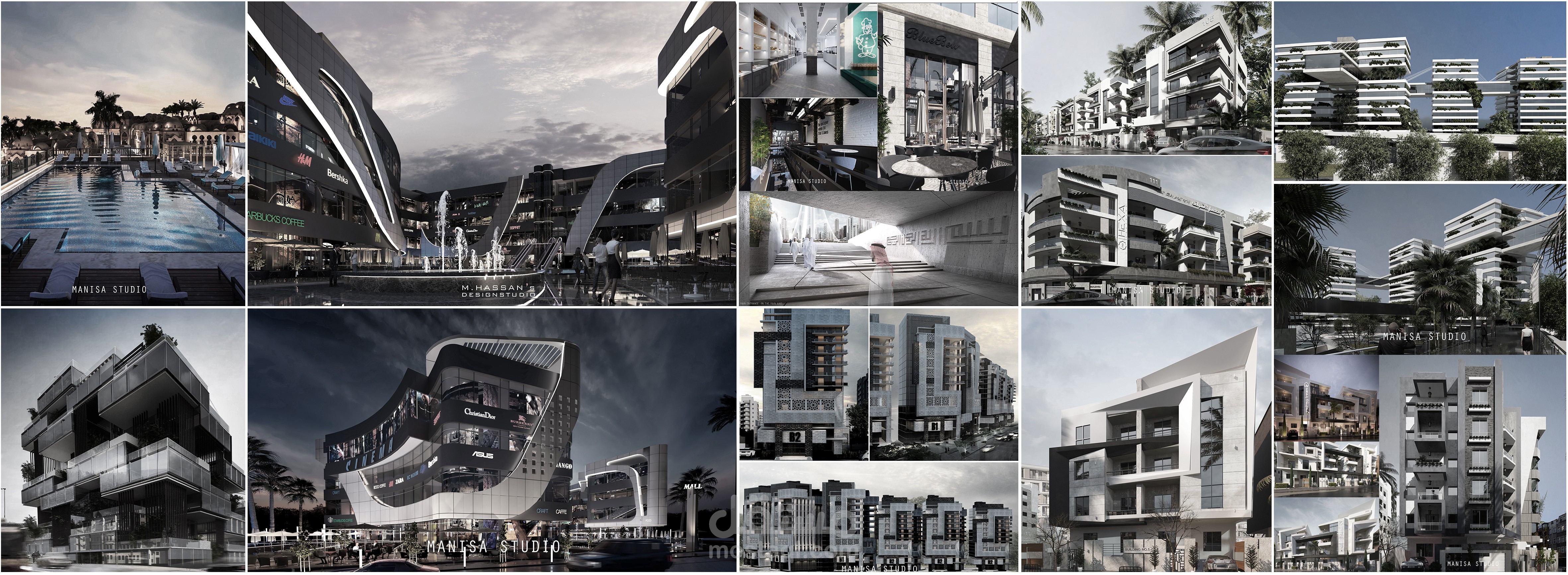 تصميم وإظهار مناظير واجهات مباني وتصميم داخلي .