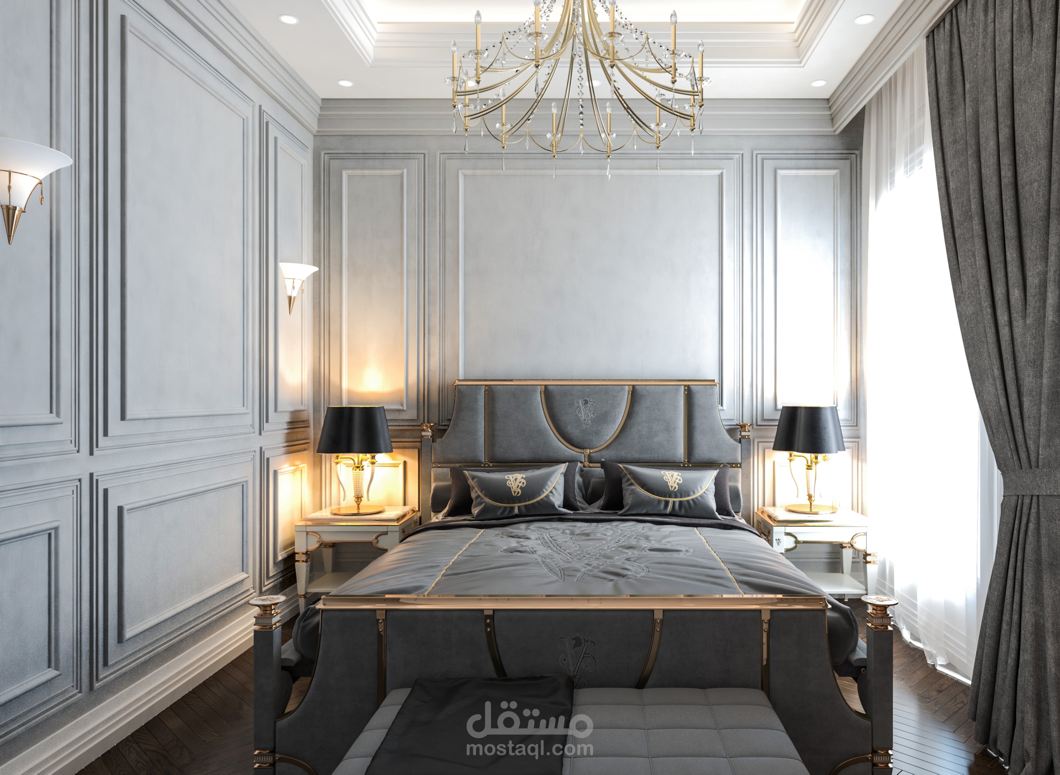 تصميم غرفة نوم نيو كلاسيك , قطر