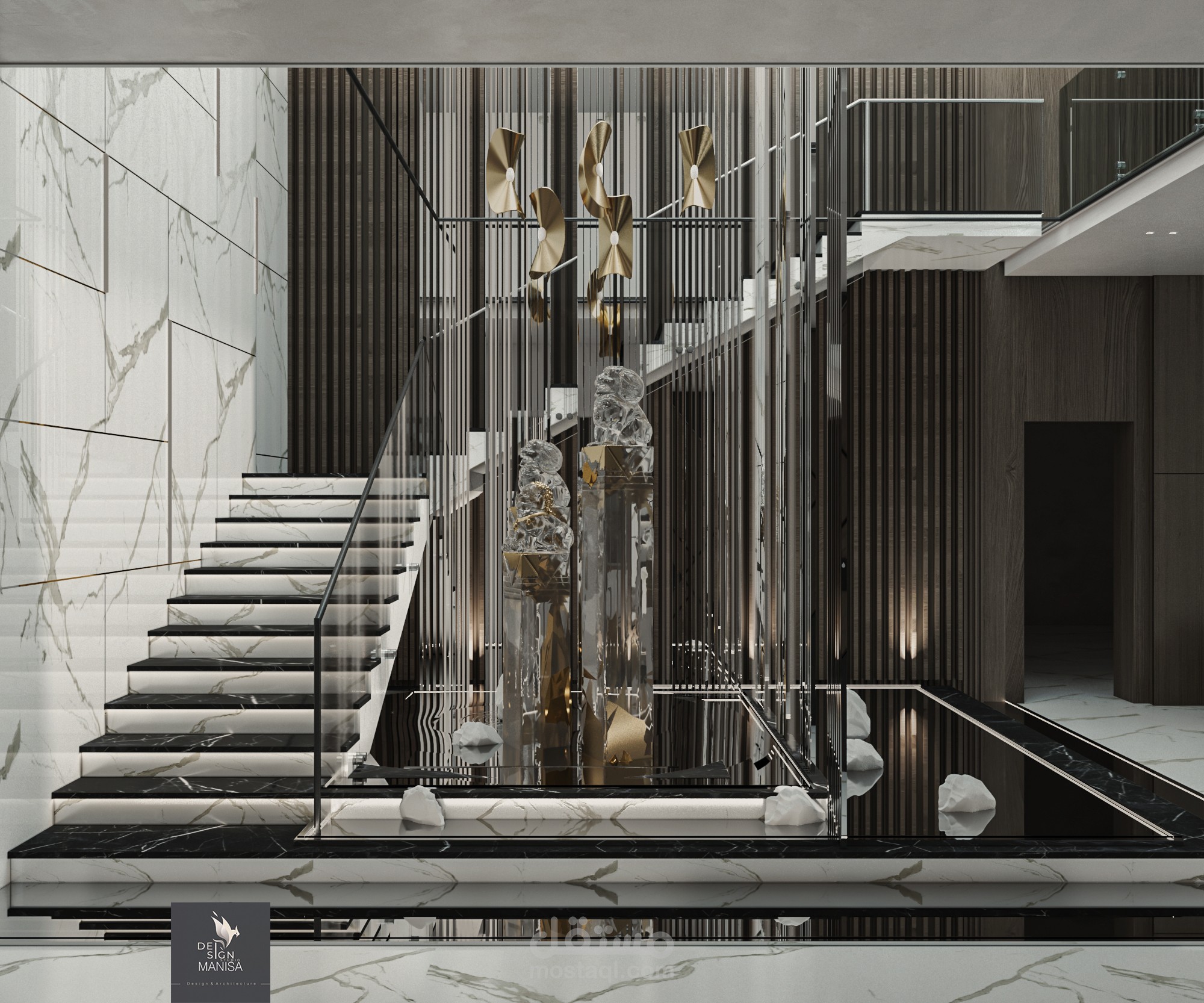 تصميم داخلي "بهو الإستقبال " لفيلا بالإمارات على الطراز المعاصر