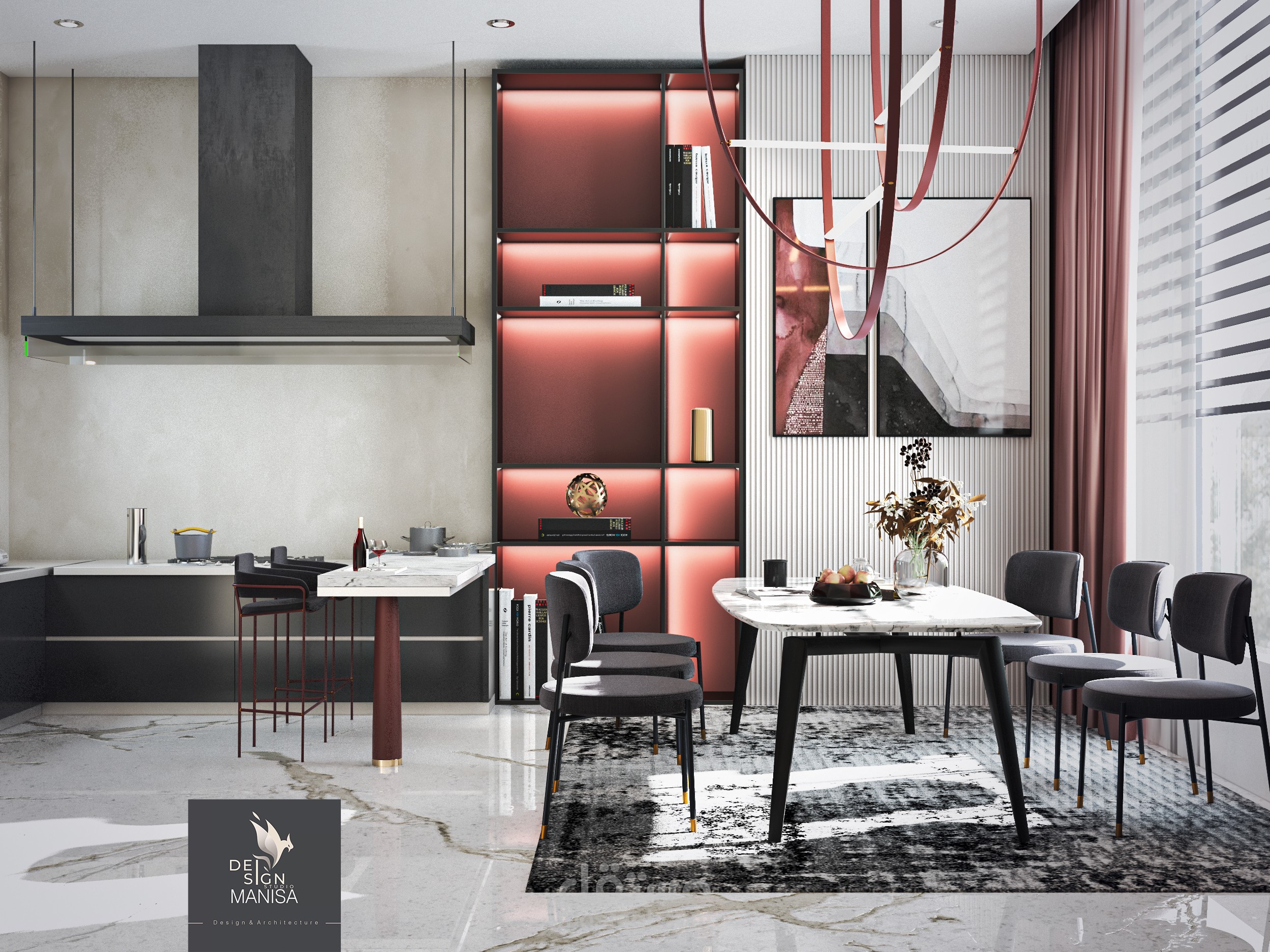 تصميم داخلي "غرفة طعام  " لفيلا بالإمارات على الطراز المعاصر