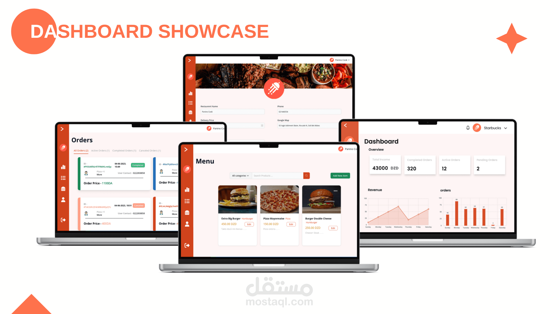 لوحة تحكم لتطبيق مطاعم باستعمال React.js