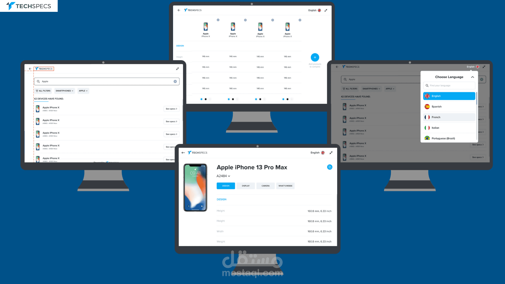 تطبيق ويب لمعلومات المنتجات الإلكترونية متعدد اللغات باستخدام React.js وTailwind CSS