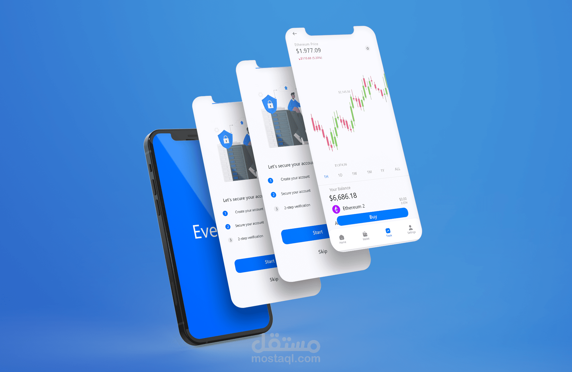 تصميم UI UX لتطبيق تداول وعملات رقمية