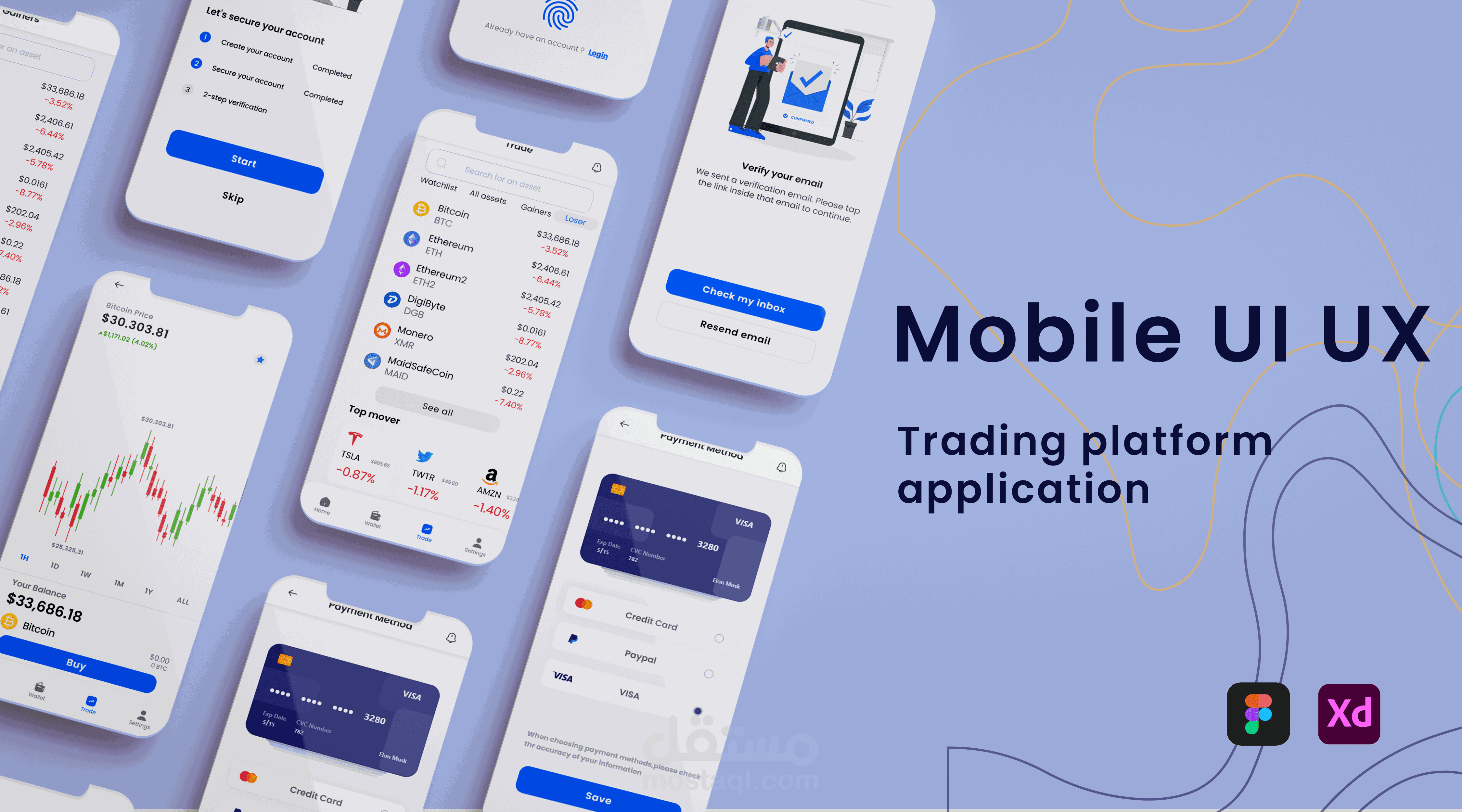تصميم UI/UX لتطبيق ومنصة تداول
