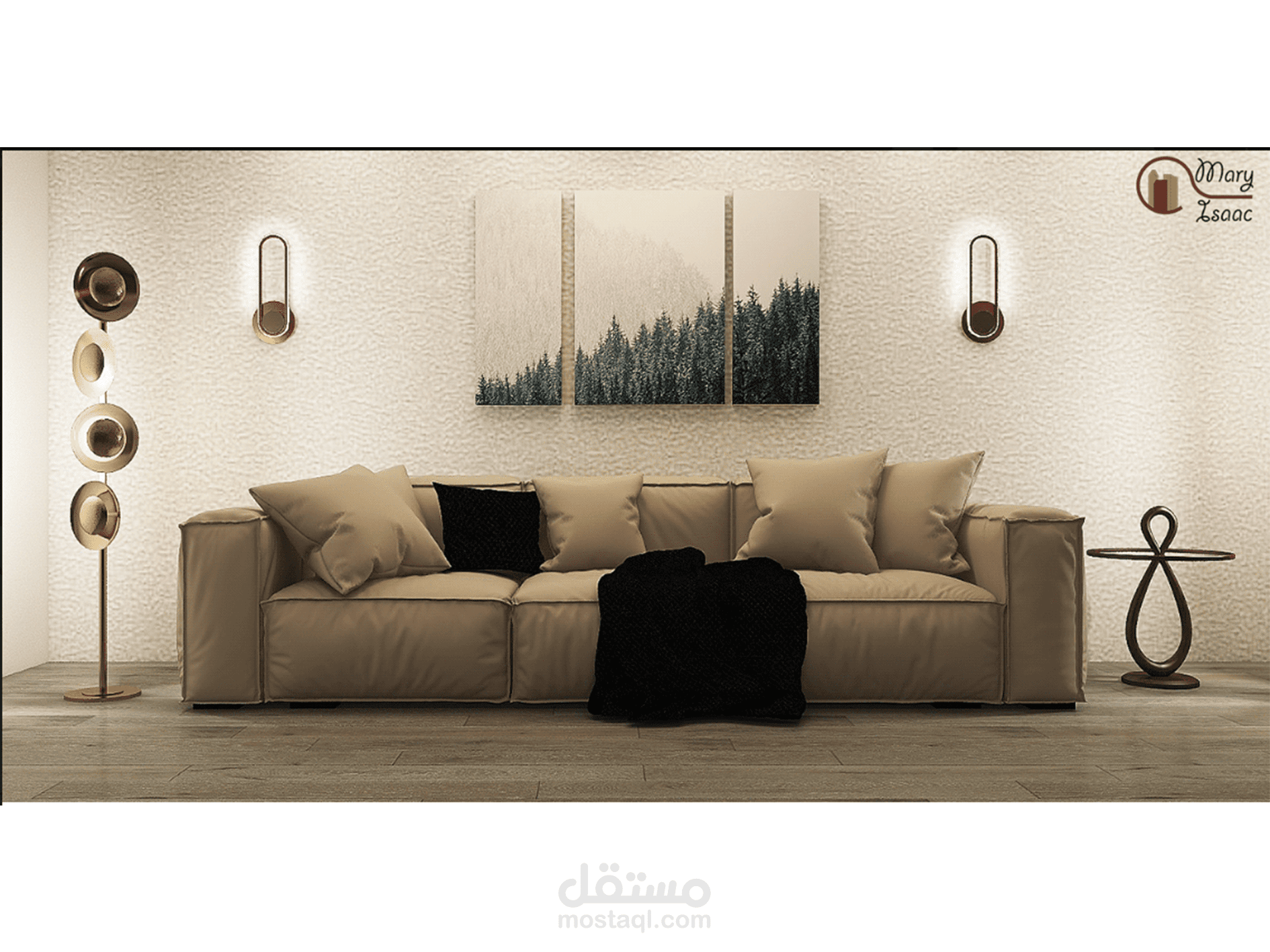 تصميم غرفة معيشة باضاءة ليلية