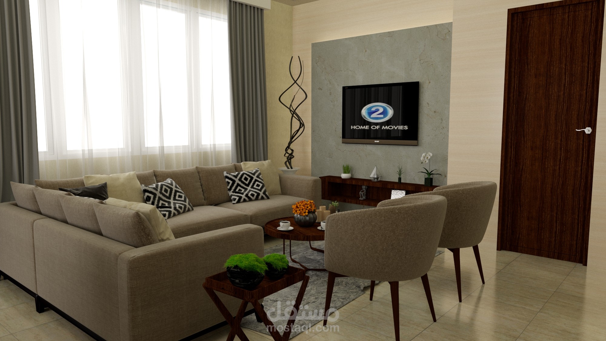 تصميم صالون + مطبخ