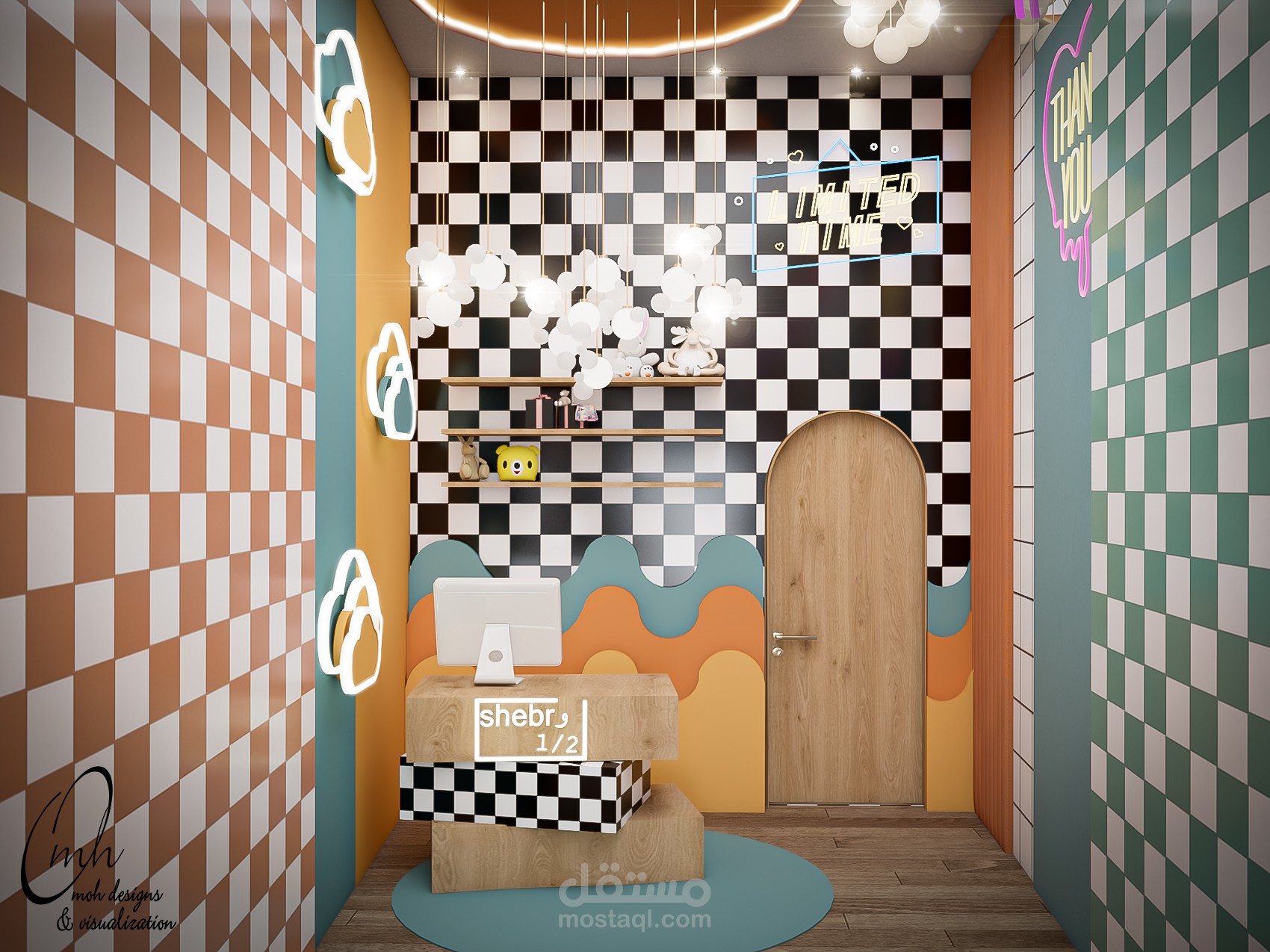 تصميم داخلي لمحل ملابس اطفال