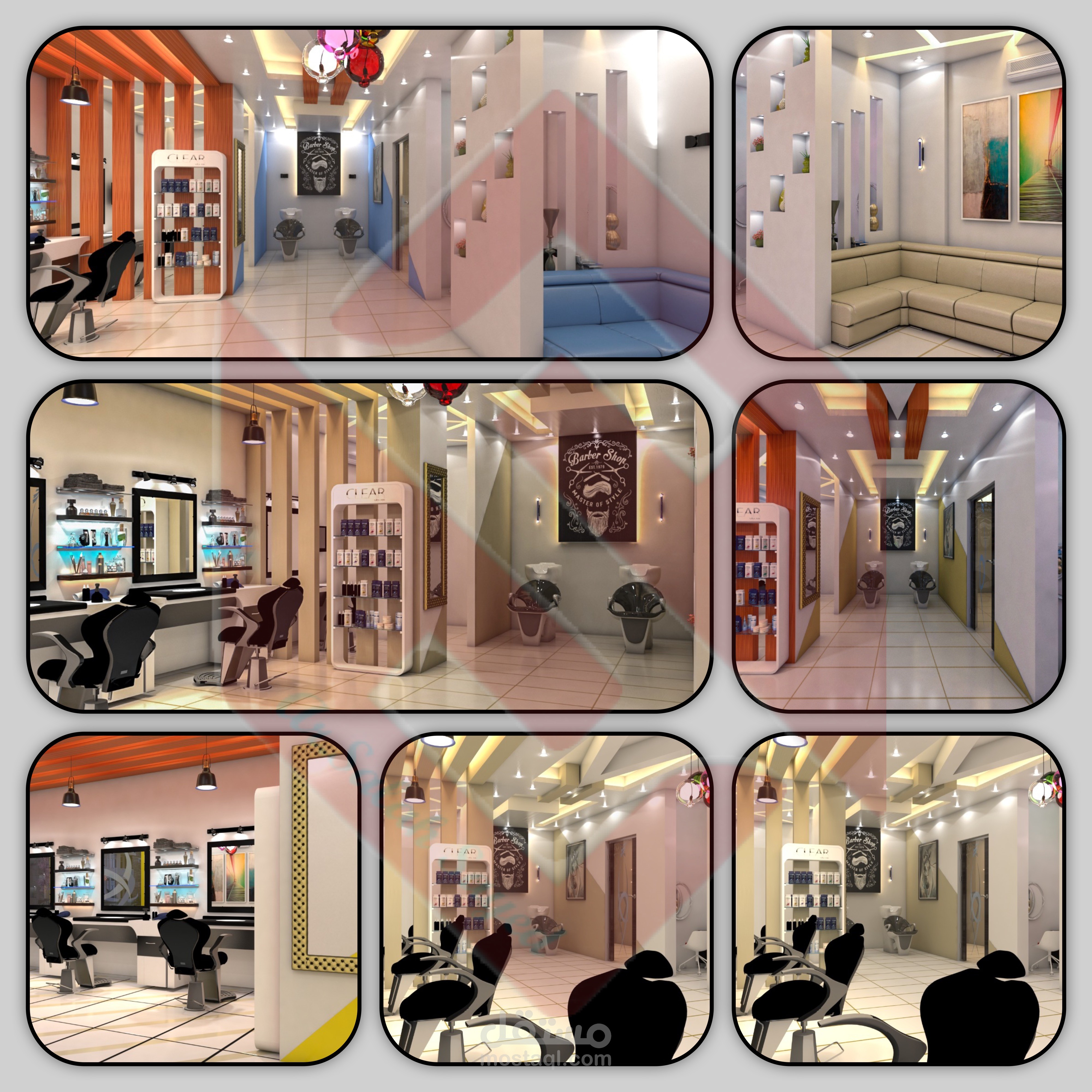 تصميم داخلي لمحل حلاقه (barbershop )