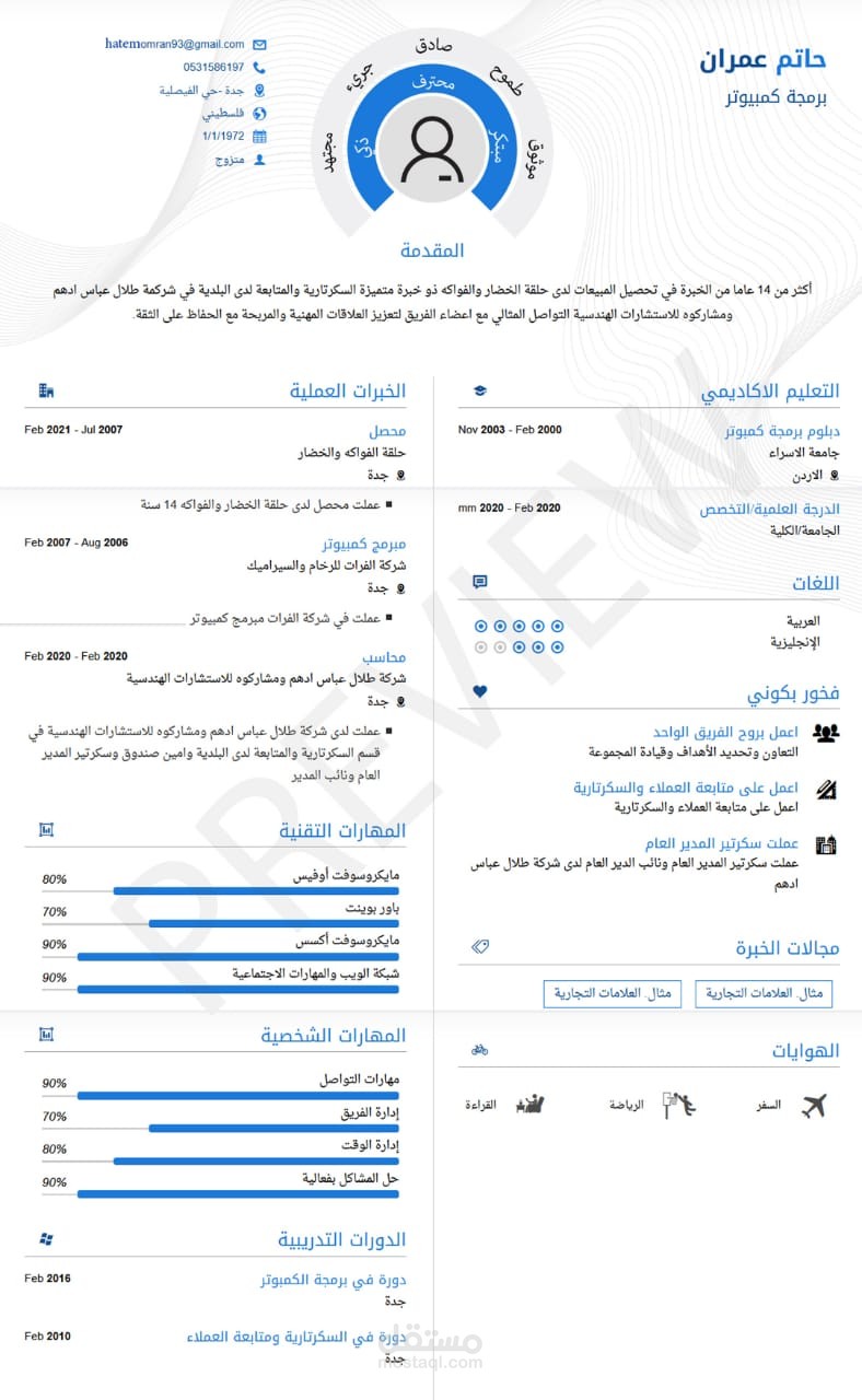 cv السيؤه الذاتيه