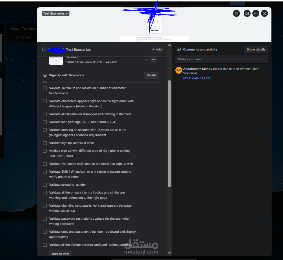 test scenarios for sign up feature