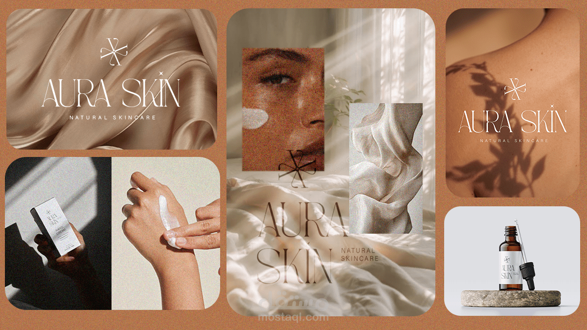 تصميم لوجو وهوية بصرية AURA SKIN لمنتجات العناية بالبشرة