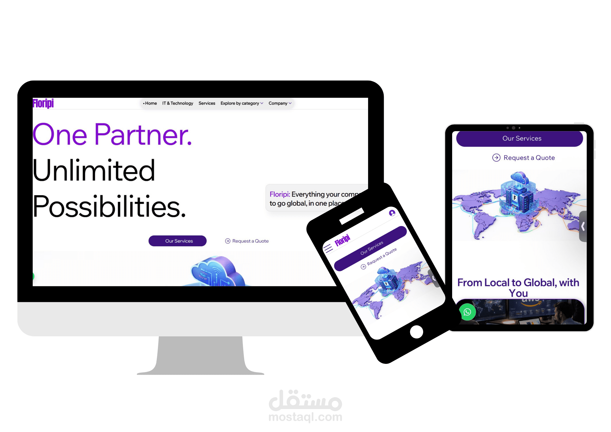 تصميم وتطوير و إدارة شهرية لموقع شركة خدمات تقنية متكامل - من الصفر حتى إستلام المدفوعات - Floripi.com