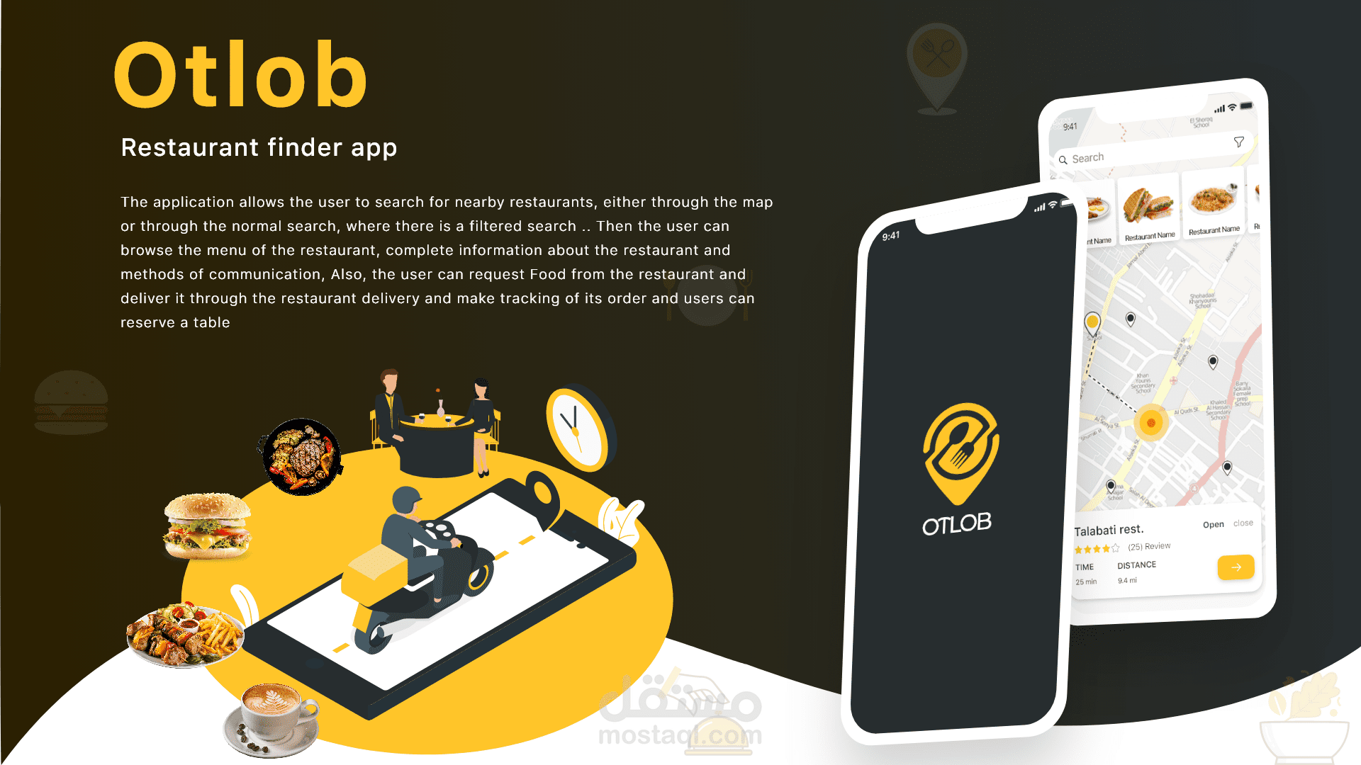 تطبيق ايجاد مطعم مع صفحة هبوط