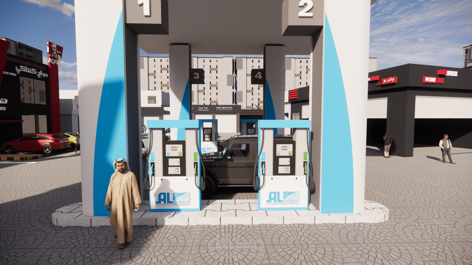 تصميم لمحطه وقود الدريس بالسعودية