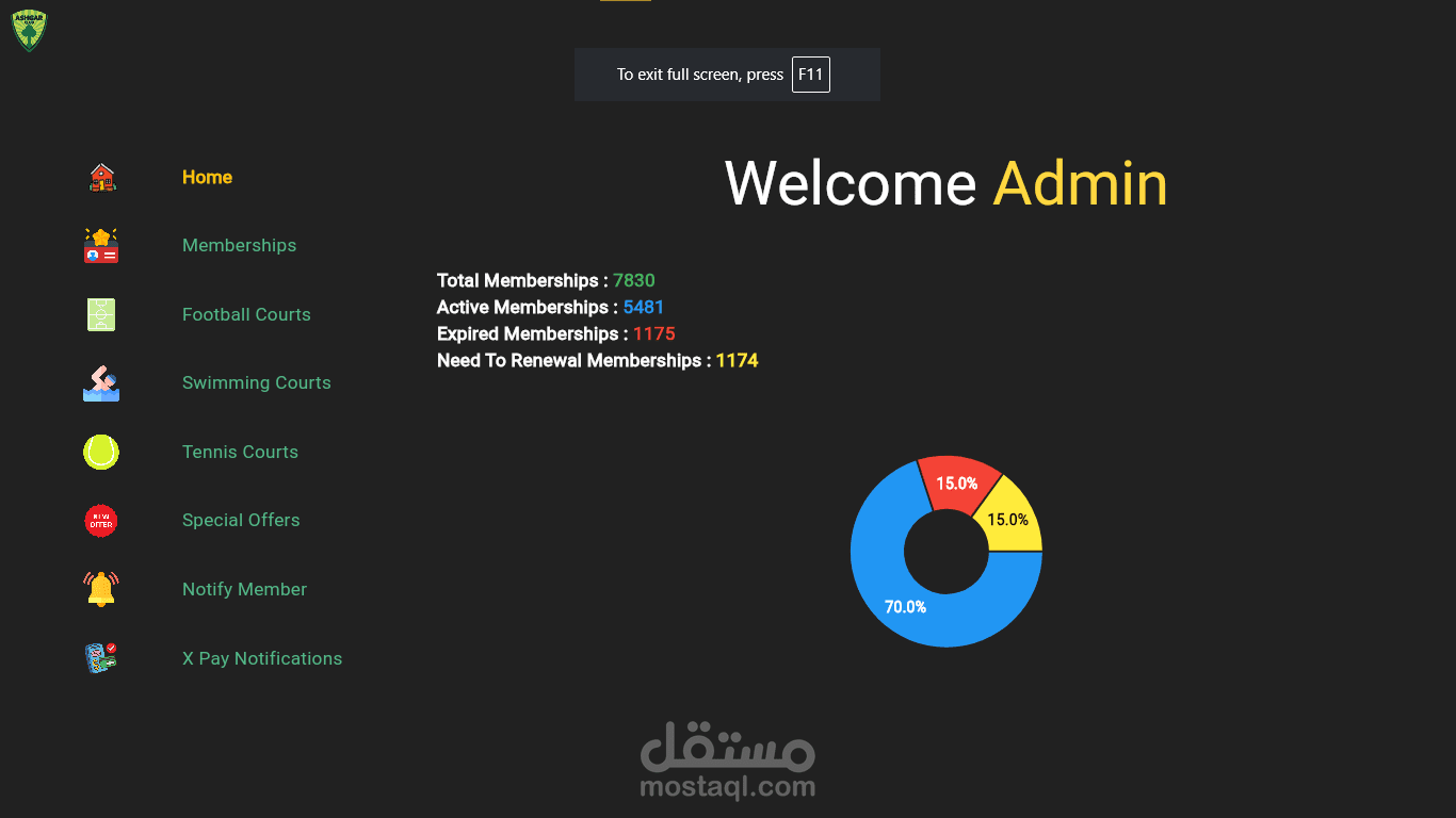 Ashgar Club Admin Dashboard