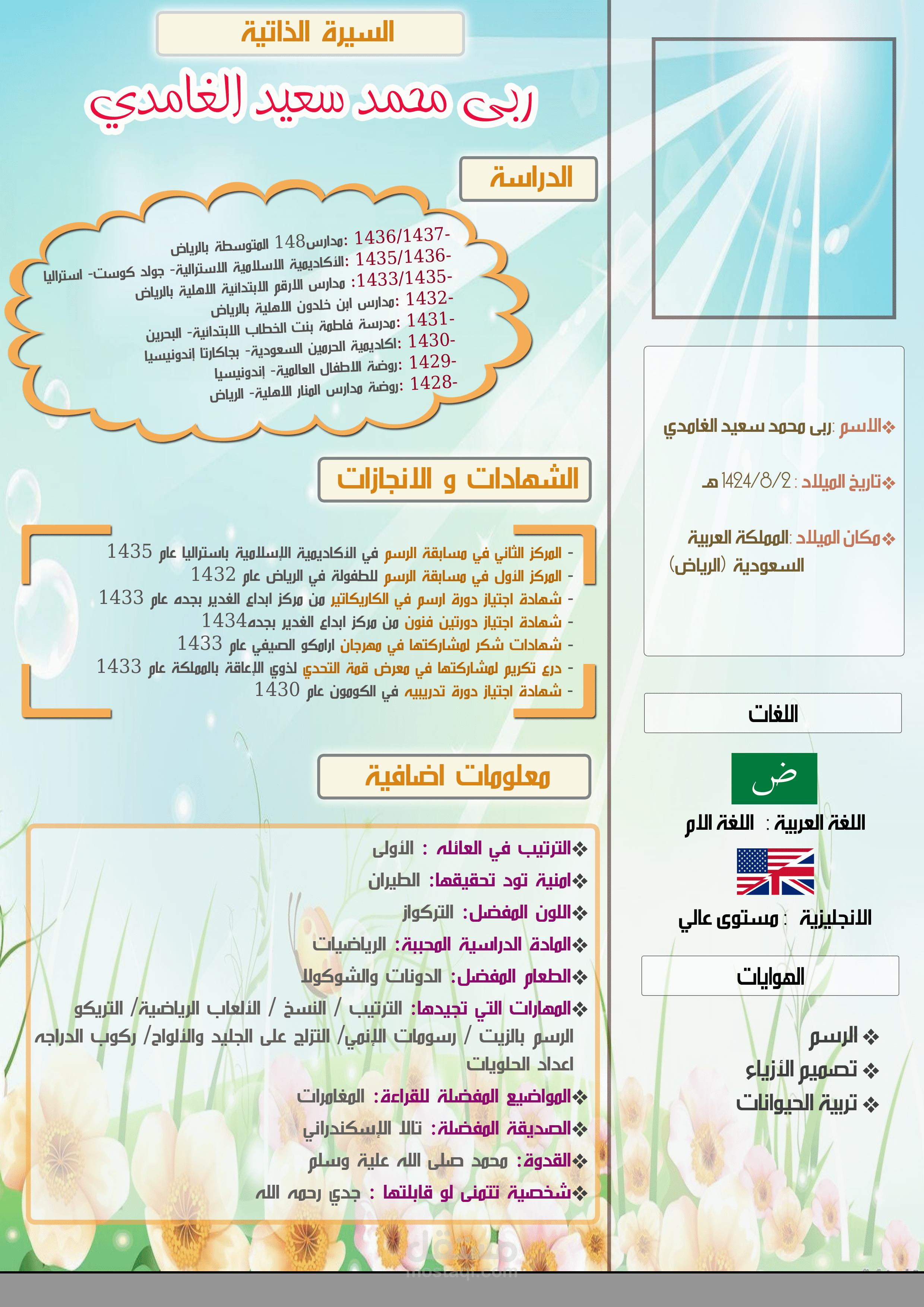 سيرة داتية بنظام الفلات للاطفال