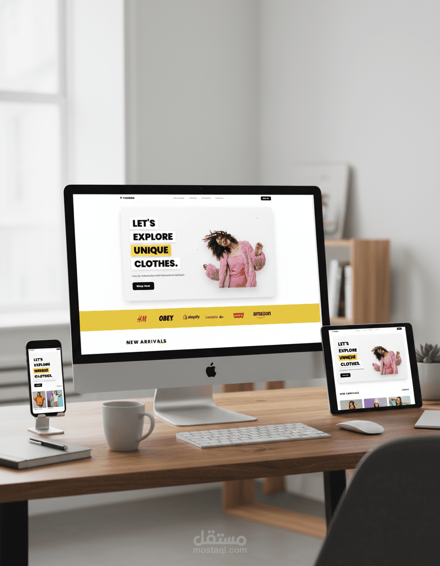 واجهة متجر إلكتروني حديثة مبنية بـ React (Landing Page + أقسام أساسية)