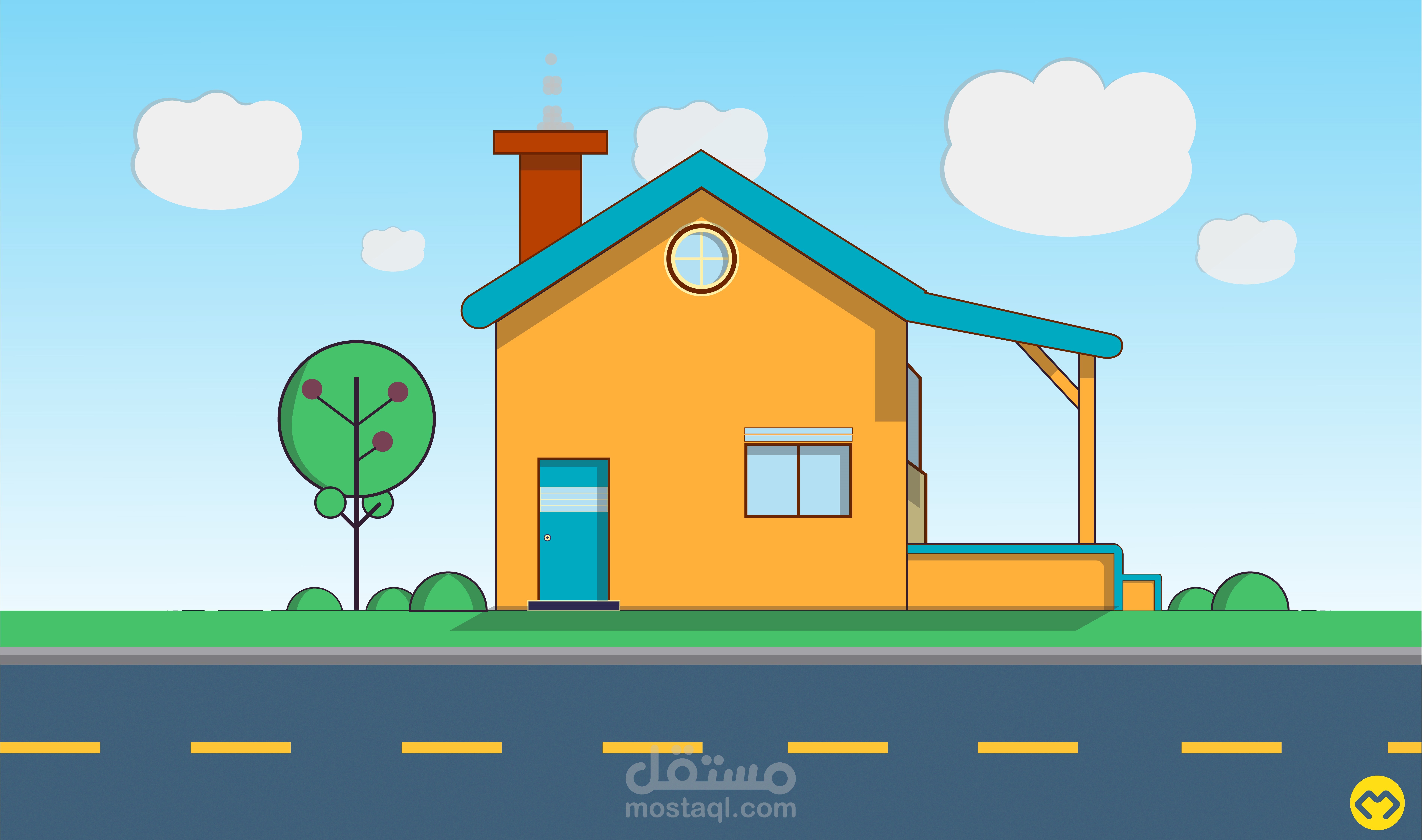 FLAT 2D SCENE HOUSE DRAWING