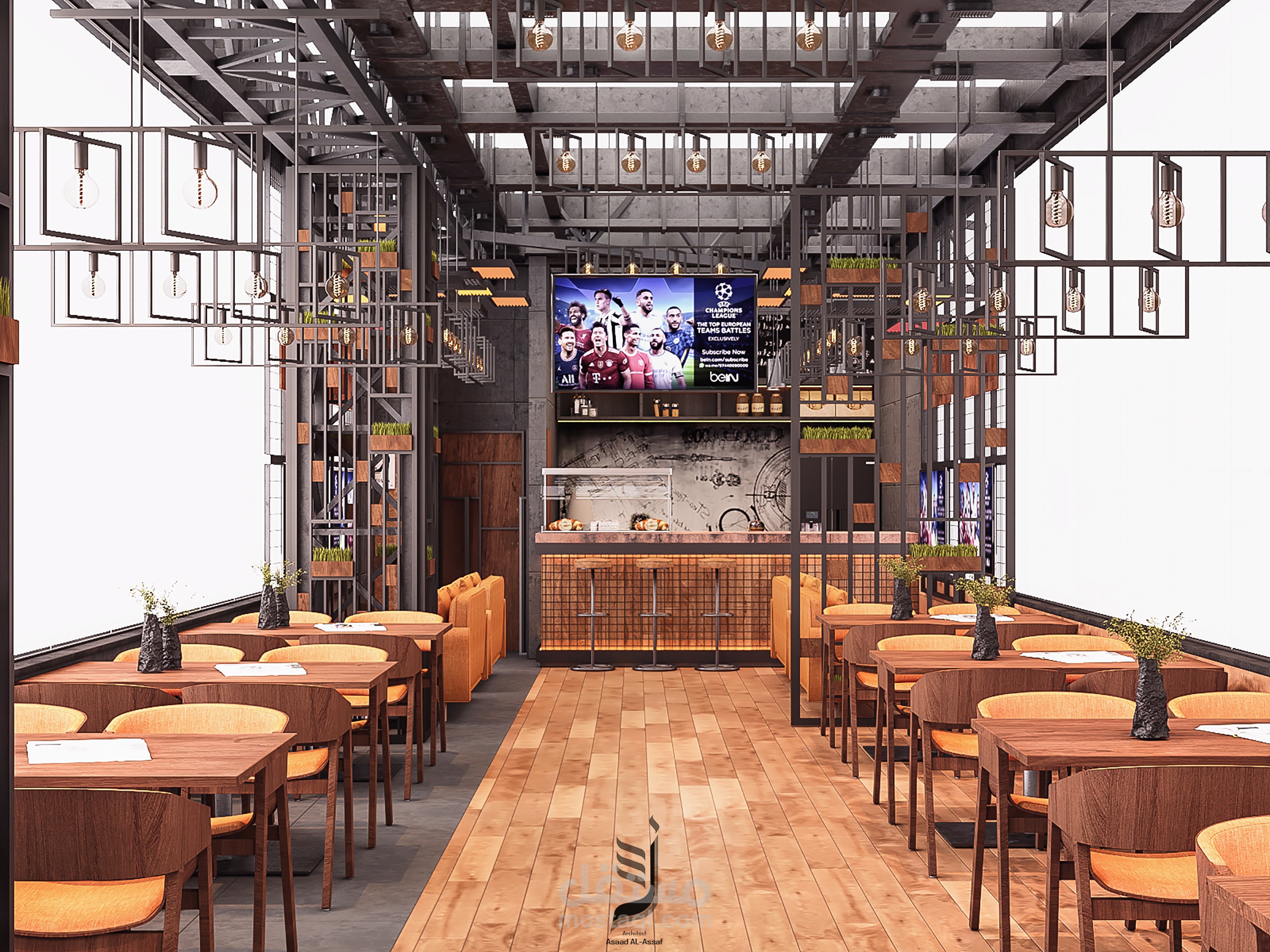 Industrial Café Interior Design – Gaming Lounge Concept