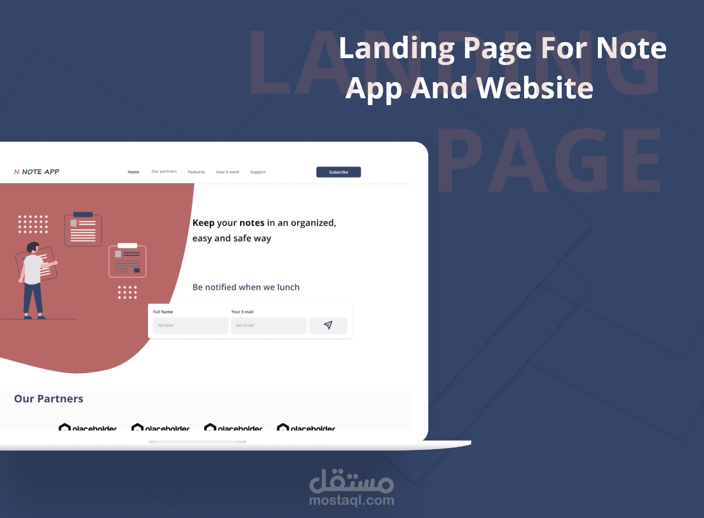 تصميم UI/UX ) Landing Page ) ( تصميم صفحة هبوط ) لتطبيق ملاحظات Notes