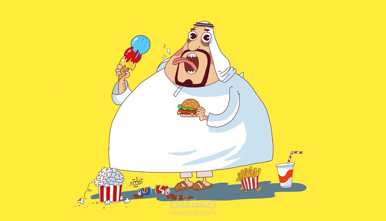 رسم كرتوني توضيحي عن الطعام فى الخليج