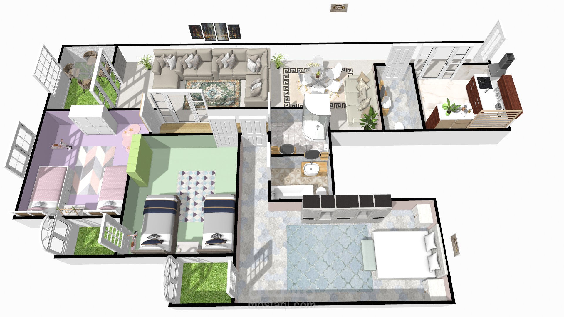 تصميم داخلي ثلاثي الابعاد لشقه