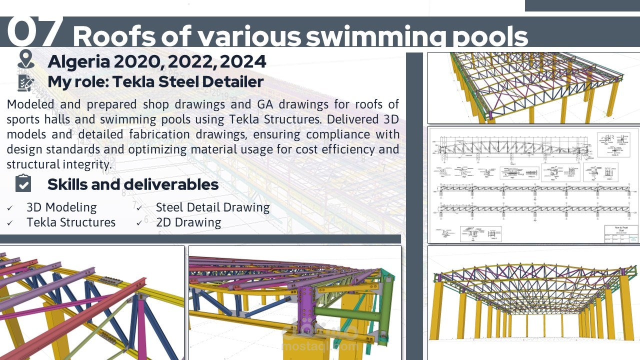 Roofs of various sports halls and swimming pools