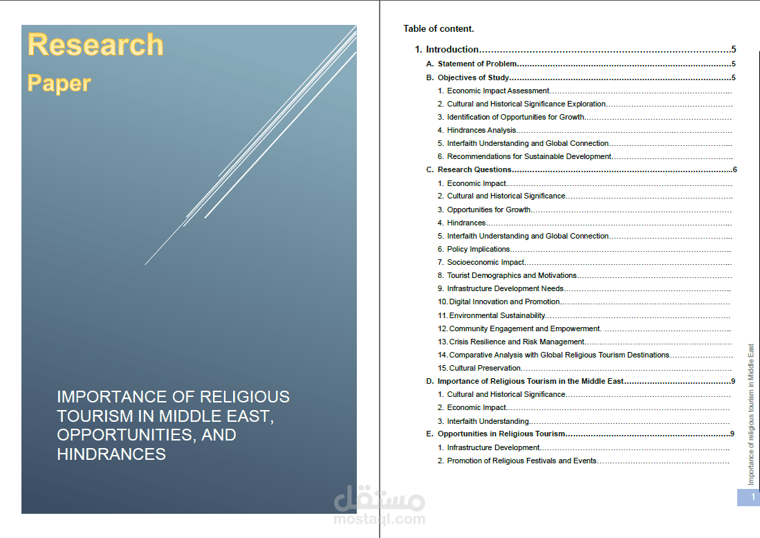 كتابة ورقة بحثية عن "Importance of religious tourism in Middle East, opportunities and hindrances