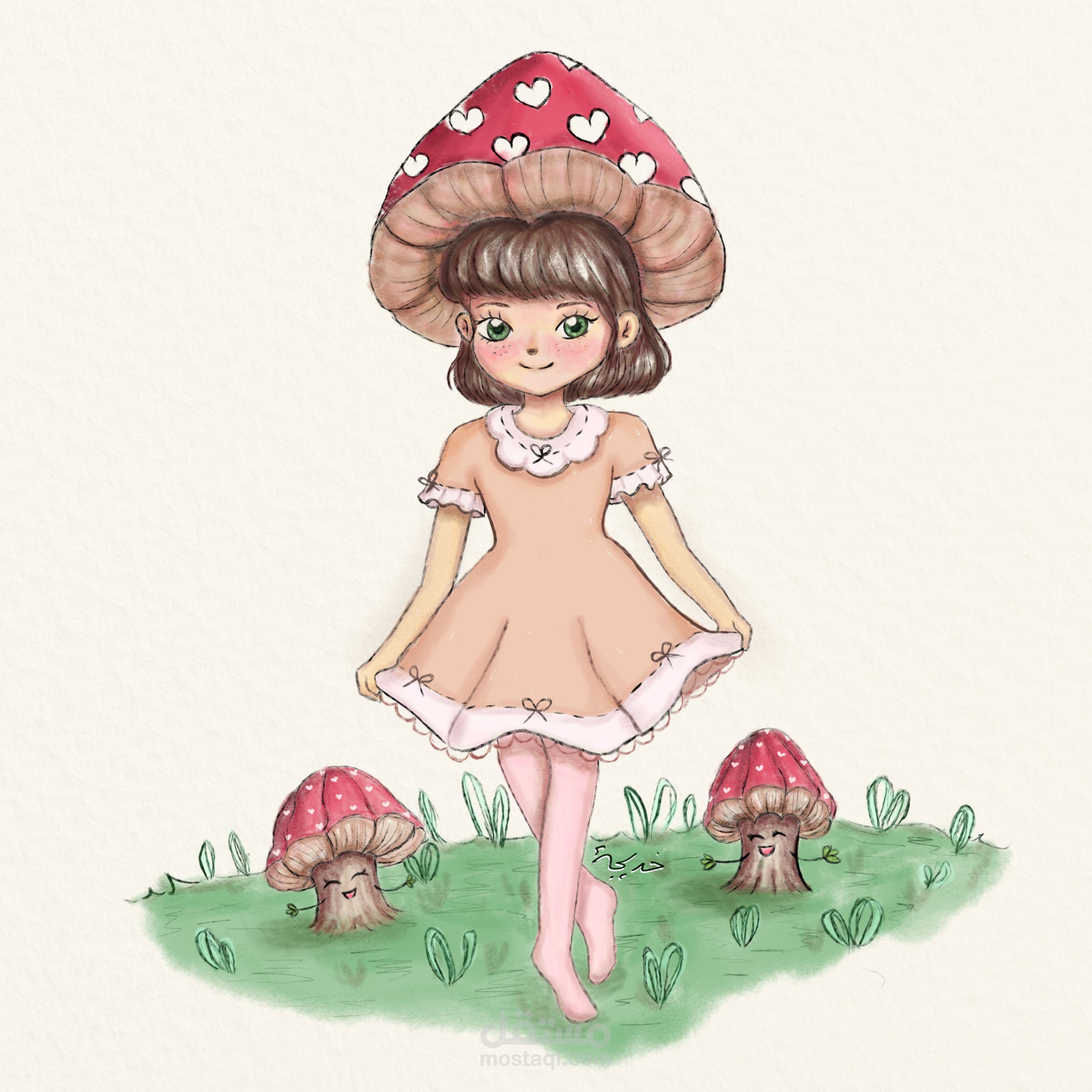 رسم شخصية كرتونية (فتاة الفطر)