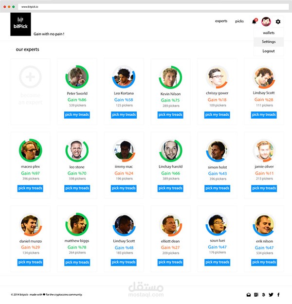 bitpick.io user interface design