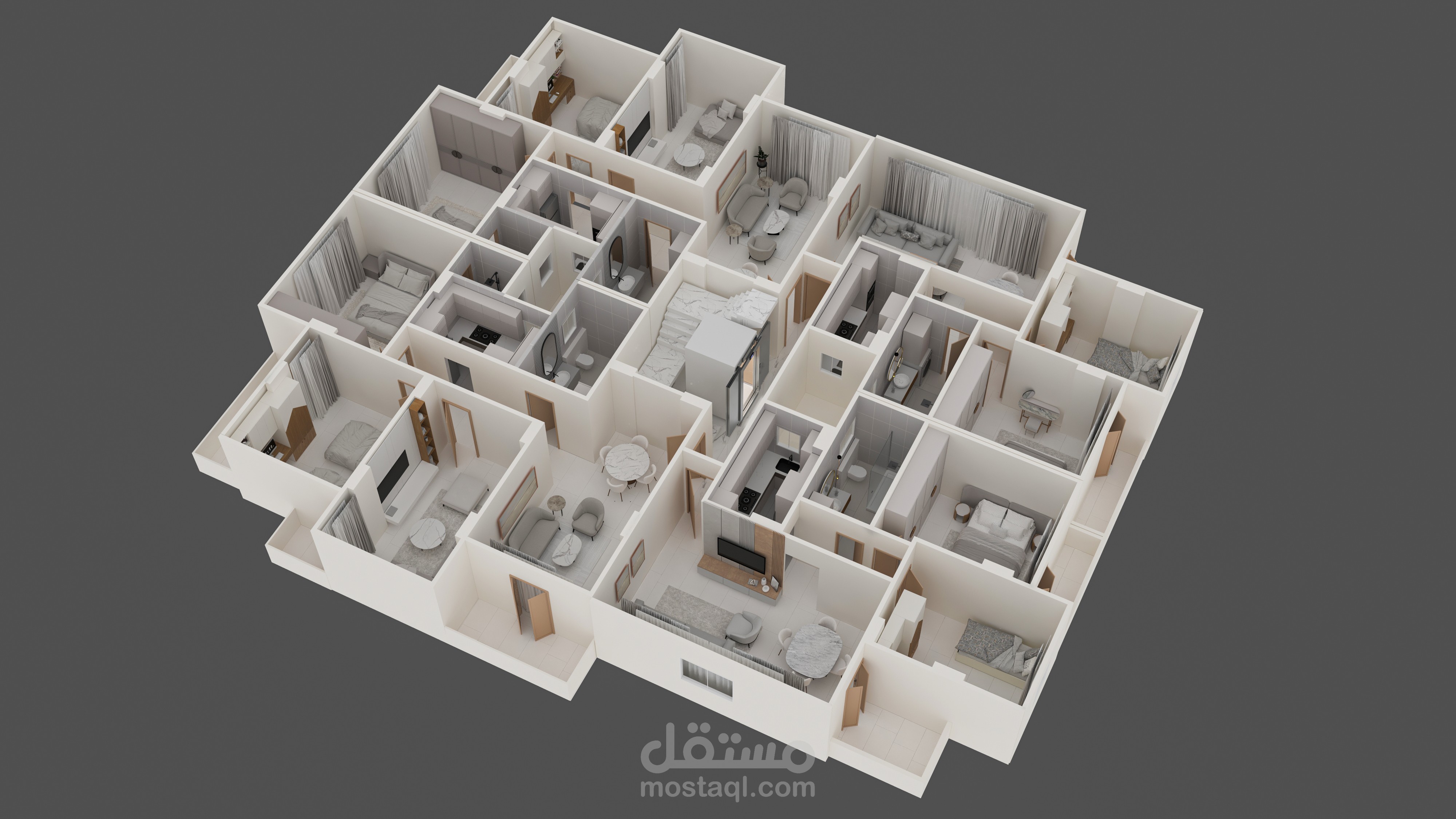 3d plan for 4 apartments