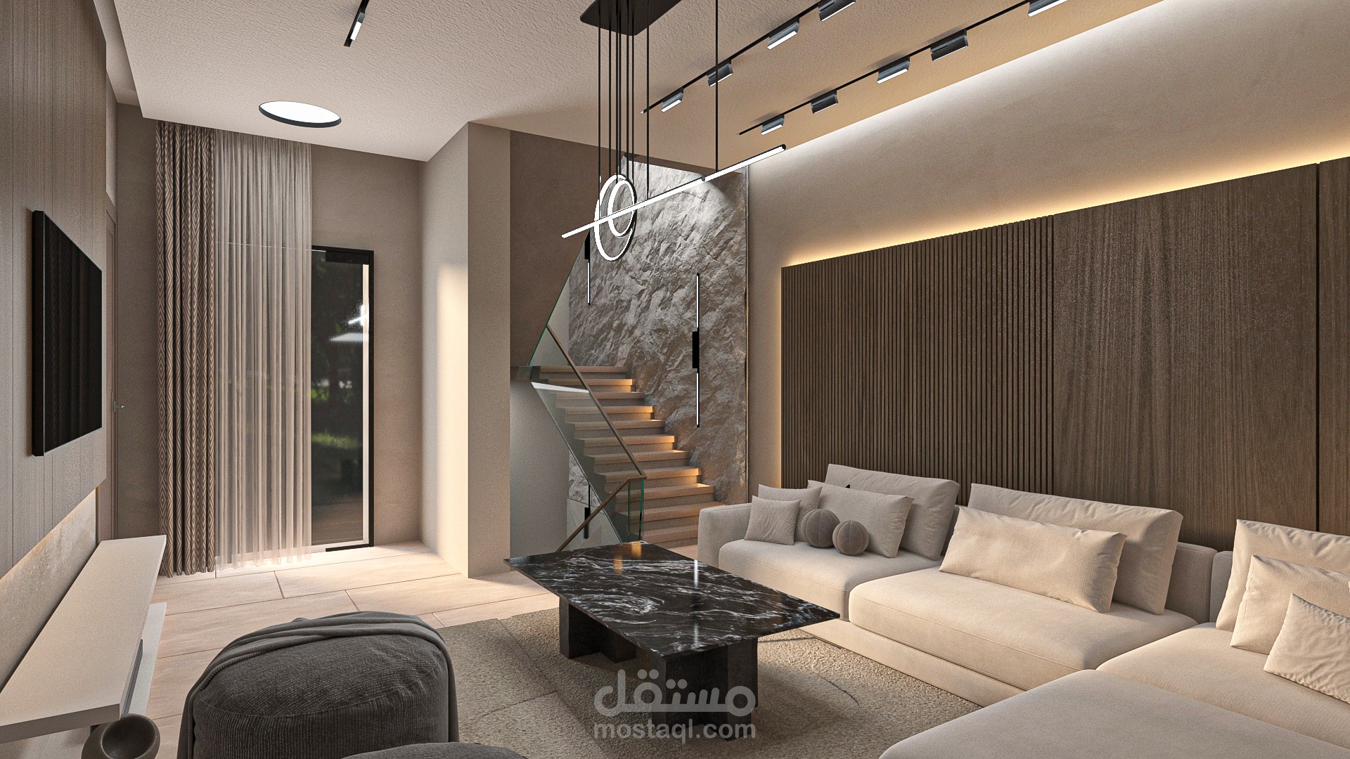 تصميم داخلي لمساحة معيشة