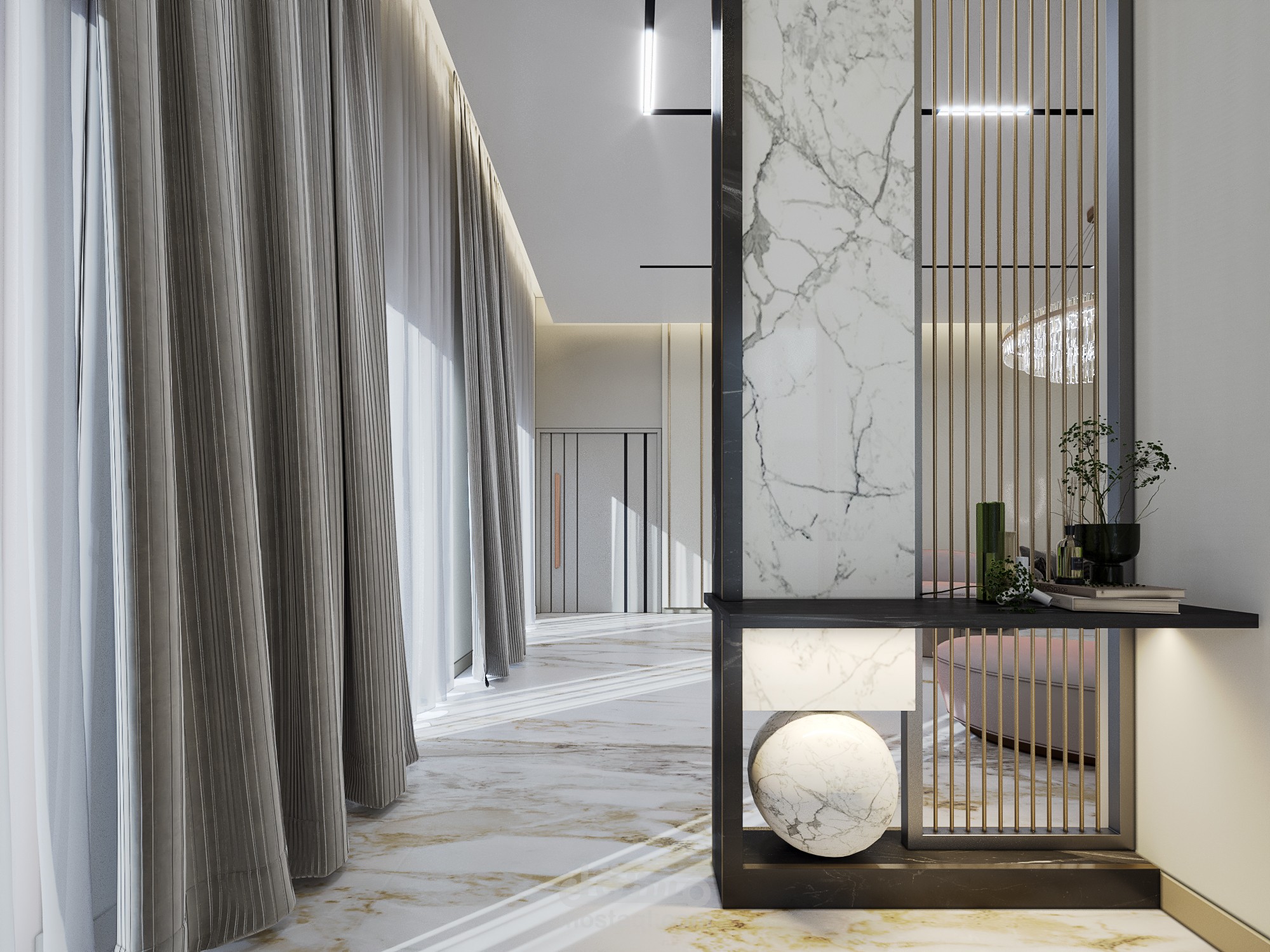 (مدخل _ غرفة طعام_غرفة المعيشة_مطبخ)