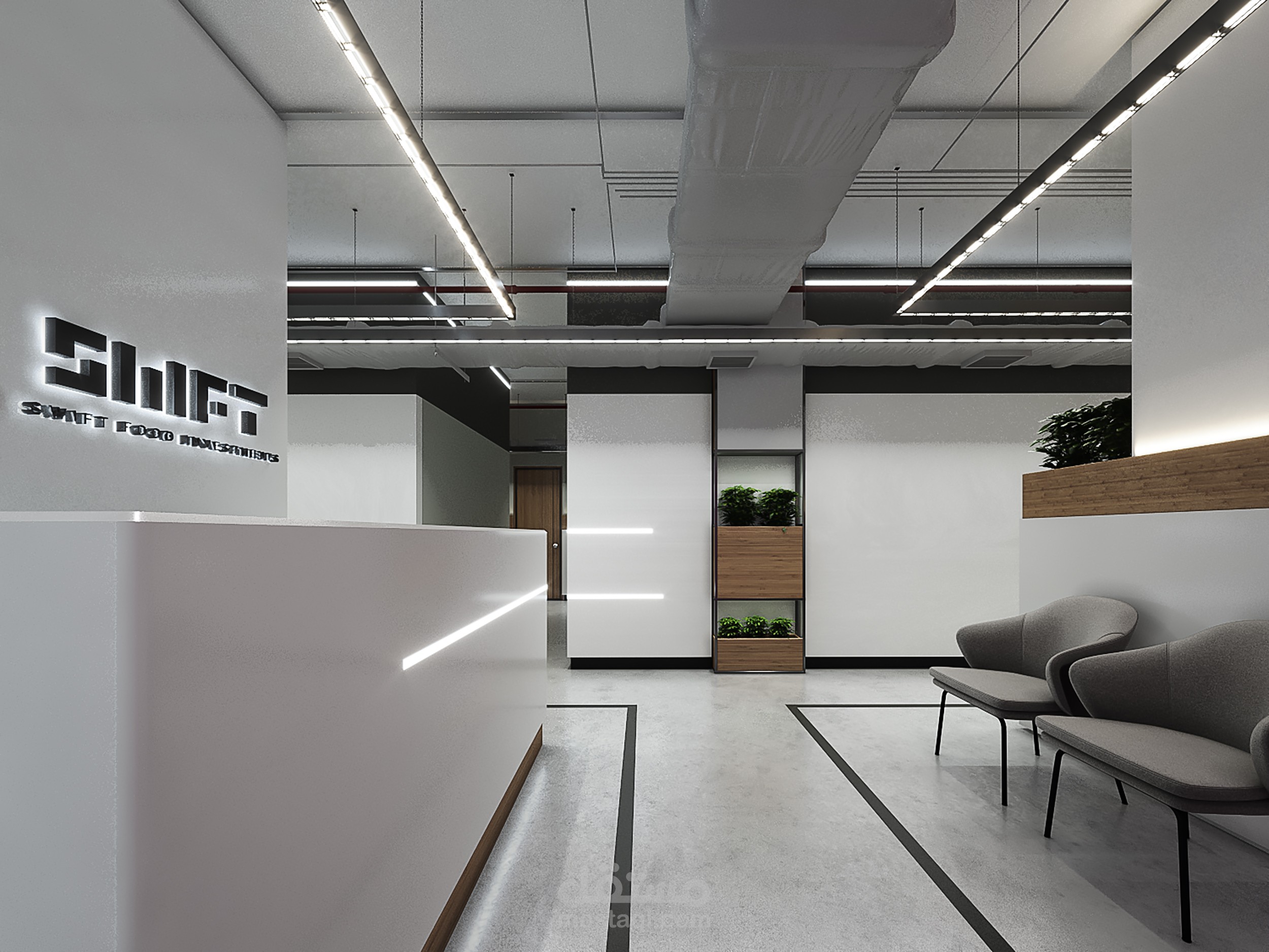 تصميم داخلي لمساحات مكتبية لشركة SWIFT