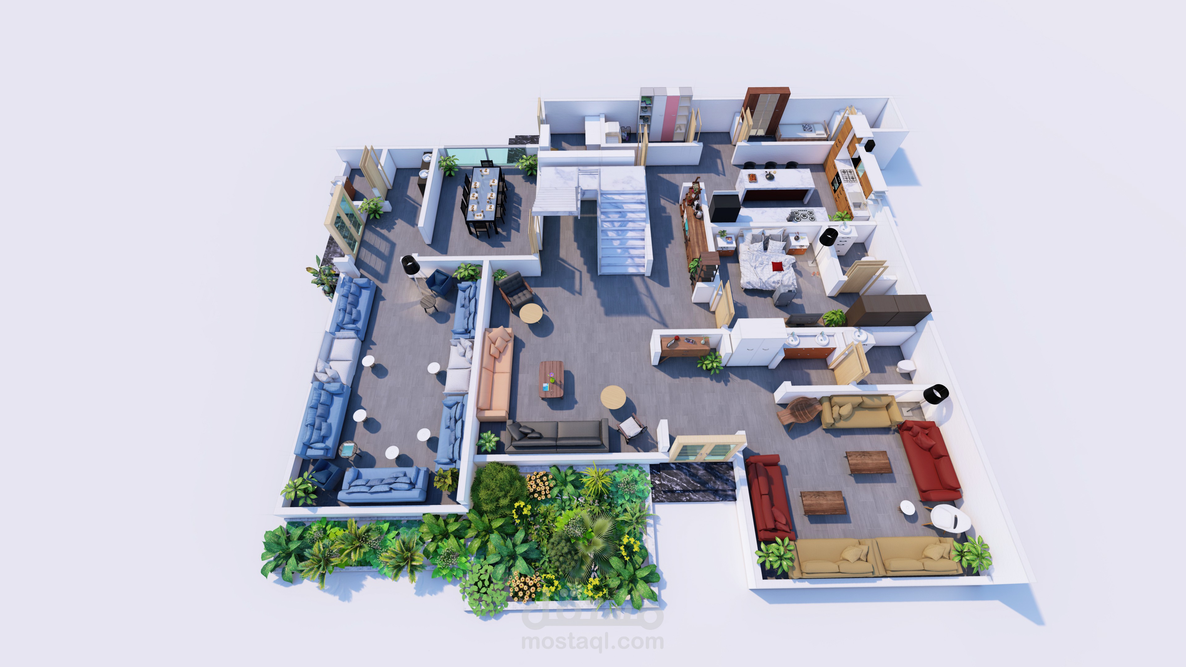 تصميم مسقط أفقي توضيحي لمخطط فيلا بتقنية ال3d