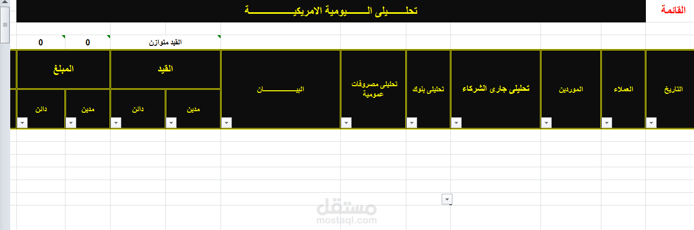 شيت اكسل لليومية الامريكية